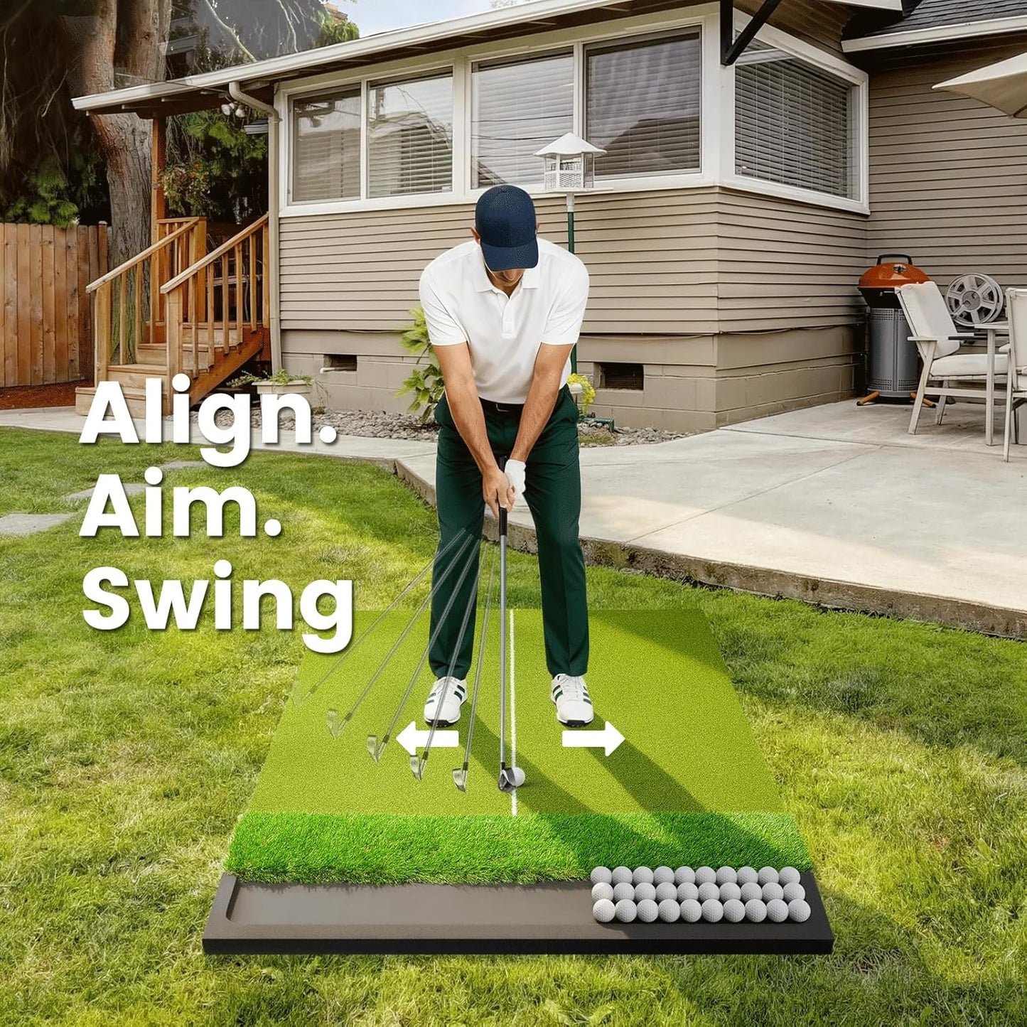 Dual-Turf Golf Hitting Mat 5x4ft, 26mm Thick, Built-in Ball Tray 100-Ball Capacity, Indoor Outdoor Driving & Chipping Golf Practice Mats for Fairway & Rough Shots