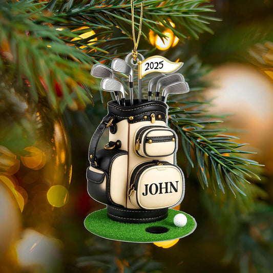 NAZENTI Personalized Golf Christmas Ornament, Custom Golfer Bag 2D Acrylic Ornaments,Golf Lover Christmas Tree Decoration, Gift for Golfs Enthusiasts, Golfer Holiday Keepsake 01