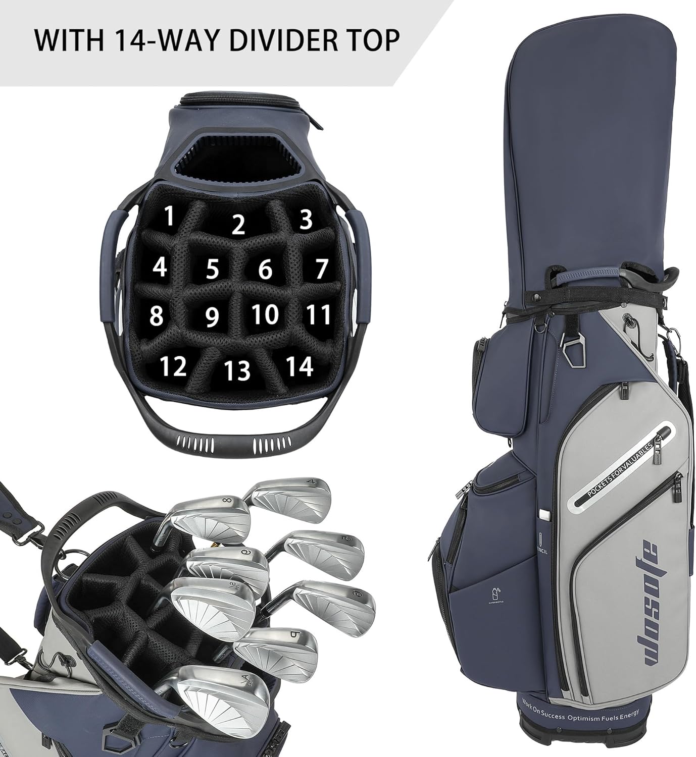 PU Leather Lightweight Men Women Blue White Black Green Golf Bag,Multiple 10 Pockets 14-Way Dividers Cooler Pouch Golf Cart Bag