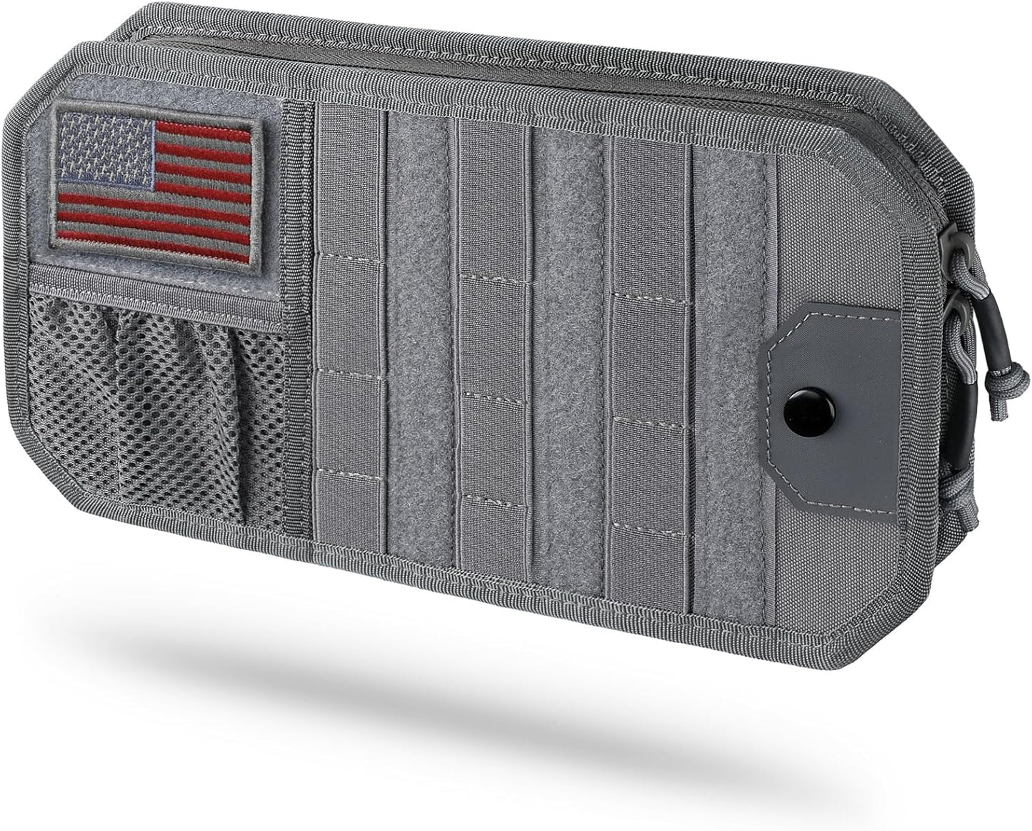 LIVANS Tactical Car Sun Visor Organizer, Automotive Semi-Rigid MOLLE Panel with Zipper Storage Pouch & Glasses Clip, Universal Fit for Trucks, SUVs, Jeeps & Patrol Vehicles (Gray)