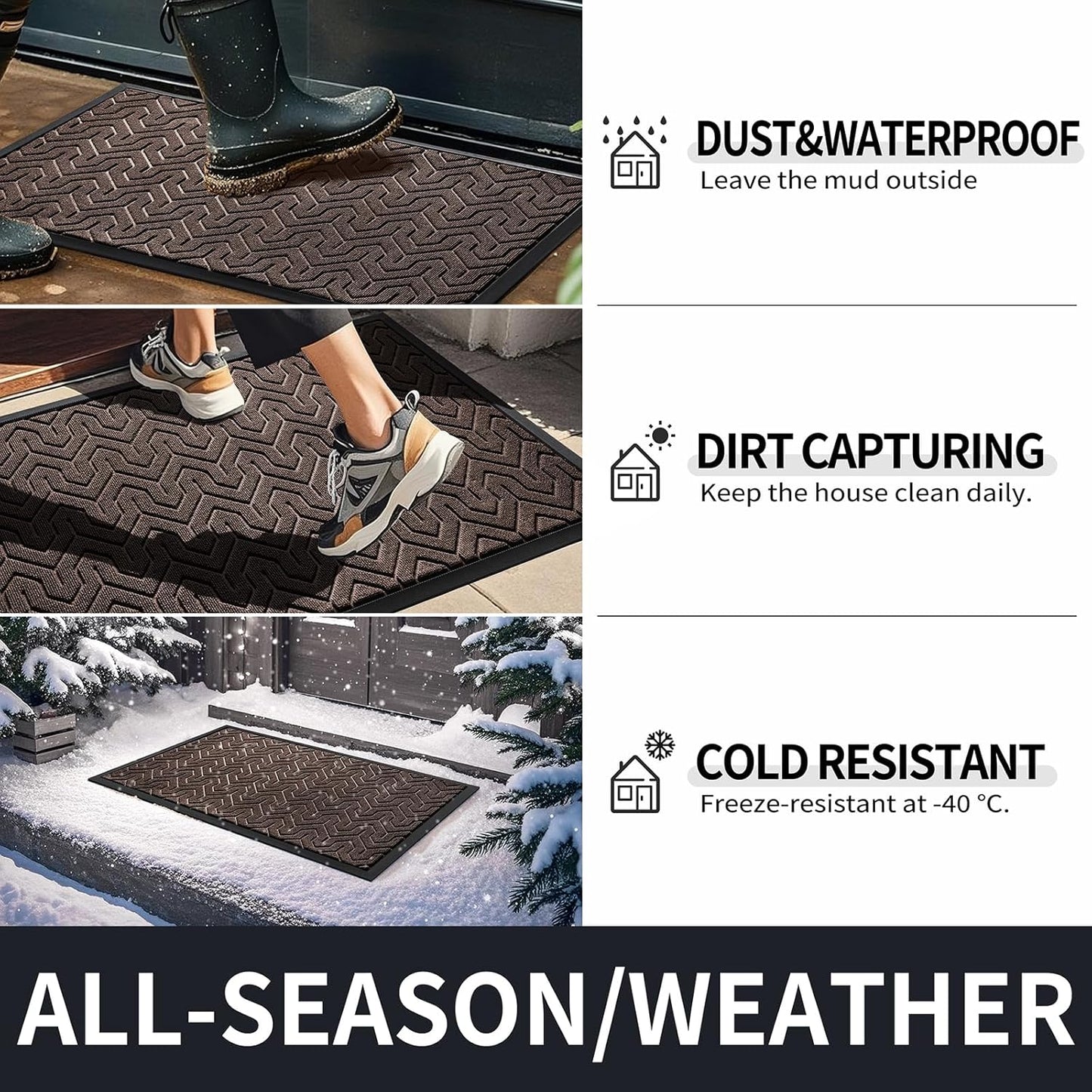 Yimobra Large Door Mat Outside Entrance 47x32, Waterproof Heavy Duty Outdoor Mats for Front Door, Non Slip Rubber Entry Mat for Garage Patio Indoor, Easy Clean, Brown