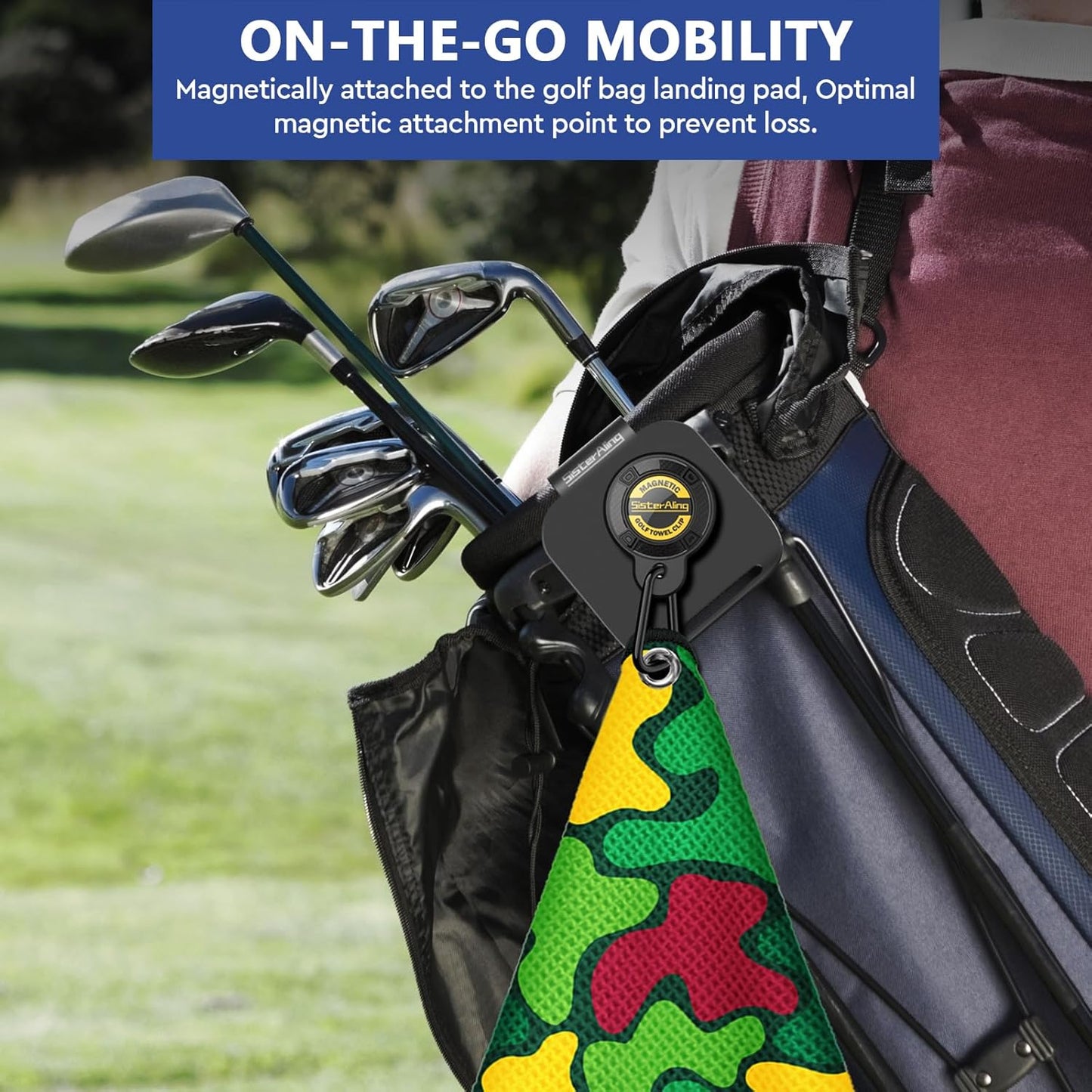 Magnetic Golf Towel Clip Set - Industrial Strength Magnet for Strong Hold to Carts, Bags or Clubs - Easy Cleaner Accessories - Men's Equipment - Golf Gifts