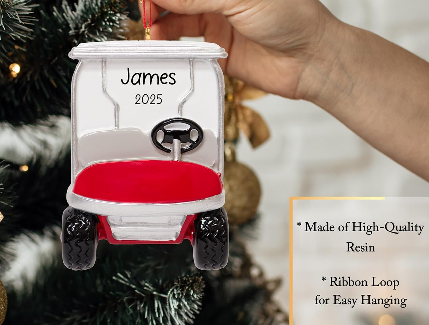 Personalized Golf Cart Christmas Ornament 2025 | Customized Golf Player Golfer Xmas Tree Ornament | Gift for Golfing Lover - Custom Name & Year