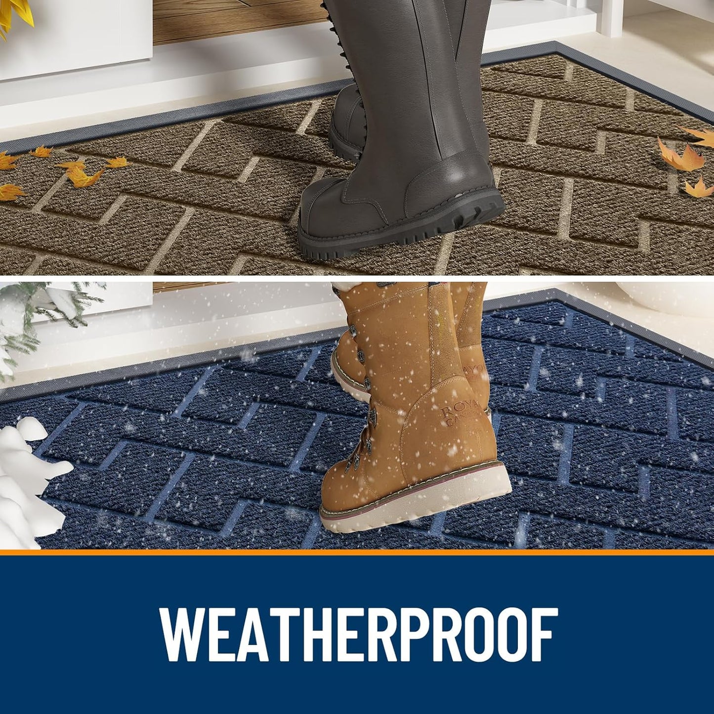 OLANLY Front Door Mat Indoor Outdoor Entrance, Waterproof All-Season, All-Weather Doormat, Sturdy Natural Rubber, Low Profile, Easy Clean Patio Porch Entryway Mat, Herringbone Brick (Green, 71x47)