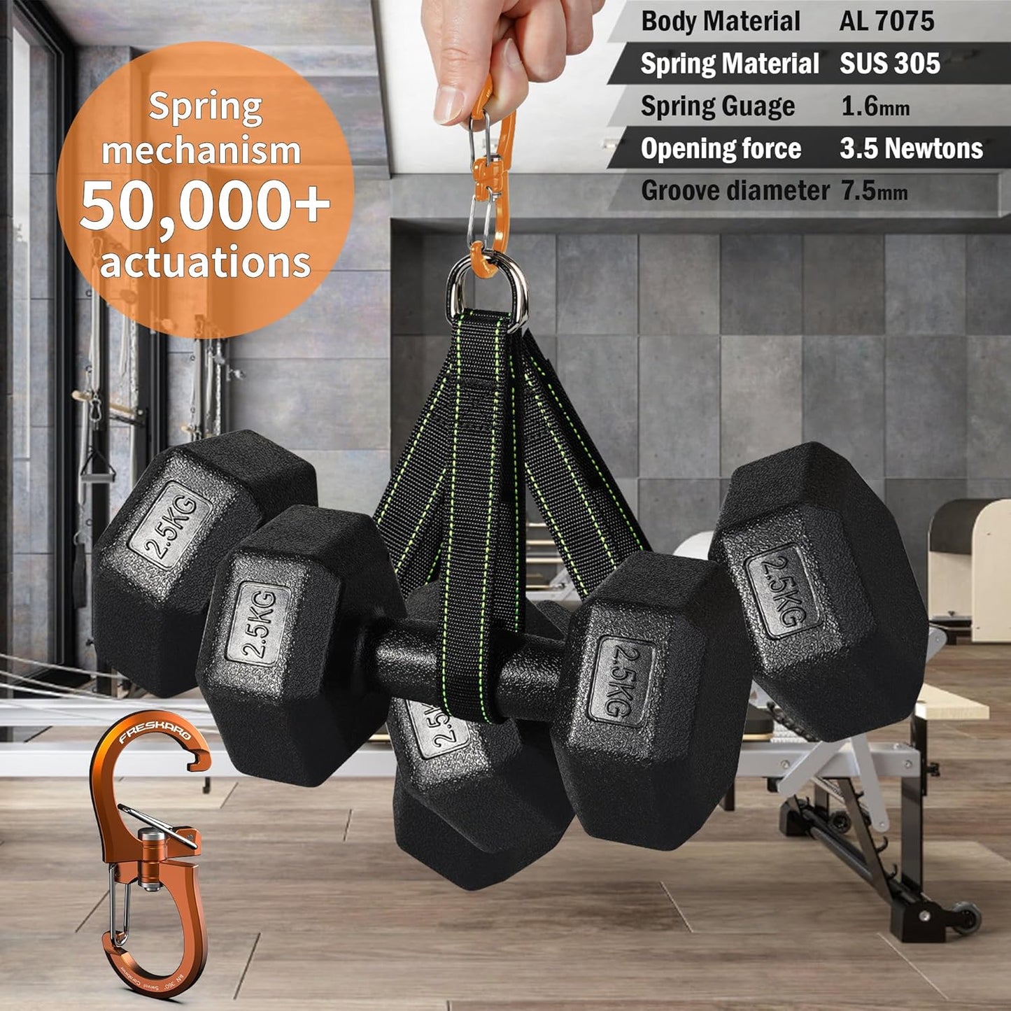 FresKaro 1kN Double-Ended Wiregate Carabiner Clip, Patented Design, Reversible 360 Spin, Lightweight Utility Hook for Hiking, Camping, Fishing, Birdfeeders, Keychain, Not for Climbing
