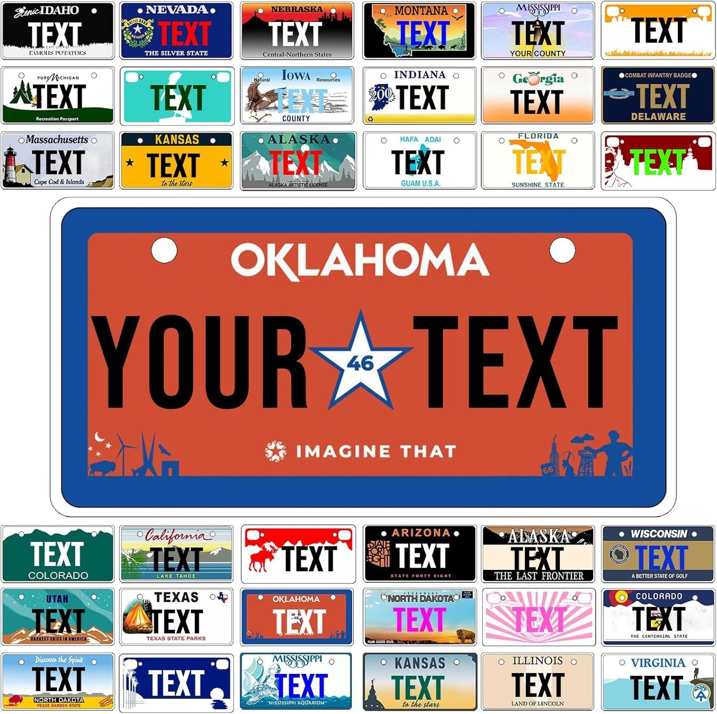 Custom Mini License Plate,Personalized Oklahoma Bike License Plate - Select from All 50 States,3 Sizes - Customized Customizable State Car Tag Plates for Kids Bike, Bicycle,Toy Car,4x2 Inch