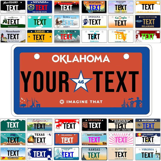 Custom Mini License Plate,Personalized Oklahoma Bike License Plate - Select from All 50 States,3 Sizes - Customized Customizable State Car Tag Plates for Kids Bike, Bicycle,Toy Car,4x2 Inch