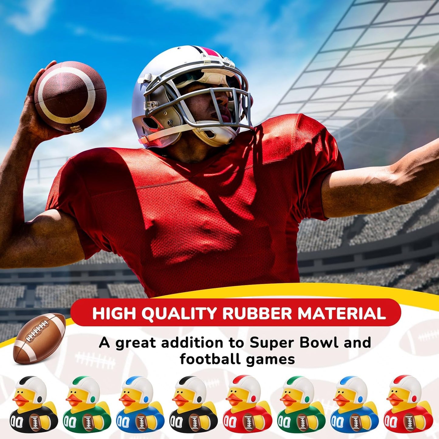 Deekin Rubber Duck 2 Inch Bulk Sport Party Favors for Team Events Game Day Decorations Birthday Party Decorations Club Player Gift(24 Pcs,Football Player)