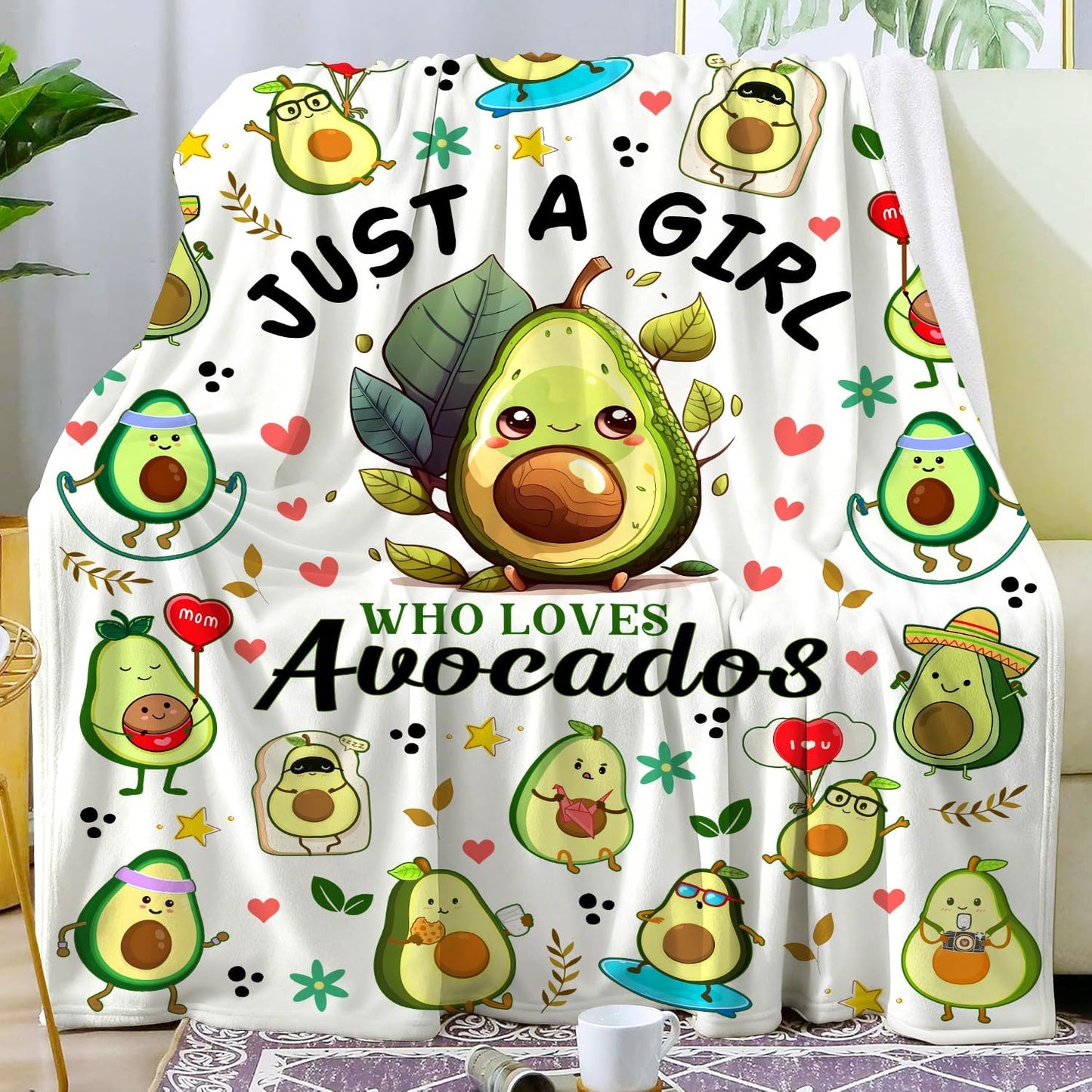 Cute Avocado Blanket Cartoon Avocados Throw Blankets Soft Fruit Avocado Plush Stuff Blankets Best Christmas Birthday Gifts for Girls Women Kids Adults 50"x40"