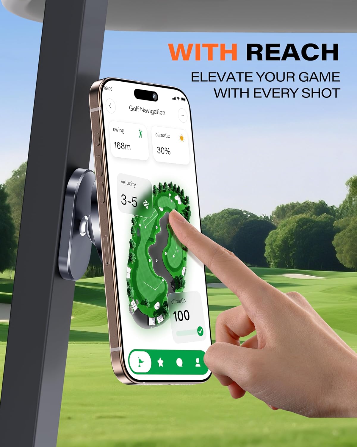 A2C Alloy Magnetic Golf Cart Phone Holder Compatible With MagSafe iPhone 17 Pro Max Air 16 Plus 15 14 13 12 Mini Fits EZGO, Club Car, Yamaha, Golf Cart Accessories Essentials Gift for Friend Men Women