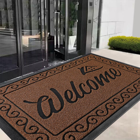 Yimobra Welcome Mat, Heavy Duty Sturdy Door Mats for Home Entrance Outdoor Indoor, Front Doormat for Outside Patio Floor Entry Porch Garage Office, Waterproof, Low Profile, 47 x 24, Maroon