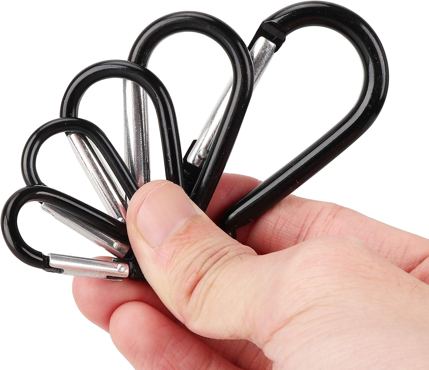 Swatom Aluminum Carabiner Clip 1.6/1.9/2.3/2.7/3.1 Inches Spring Snap Hook Keyring Carabiners Keychains Black (10P/20P)