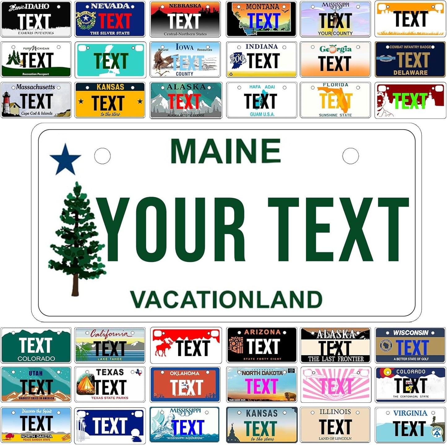 Custom Mini License Plate,Personalized Maine Bike License Plate - Select from All 50 States,3 Sizes - Customized Customizable State Car Tag Plates for Kids Bike, Bicycle,Toy Car,4x2 Inch