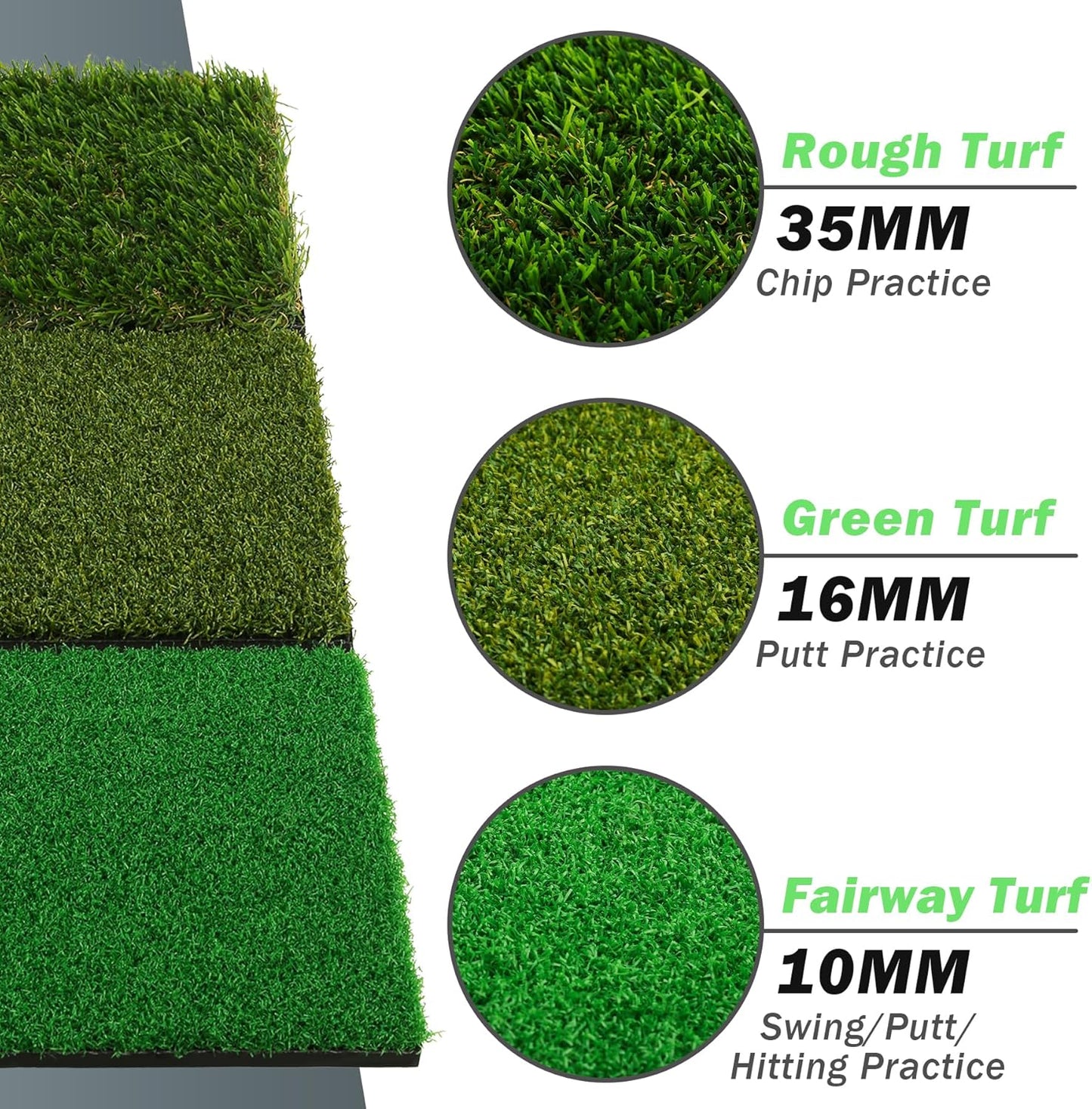 Wind Shear Golf Hitting Mat,Dual-Turf and Tri-Turf Portable & Foldable Golf Mat,Artificial Turf Golf Training Aids for Hitting,Swing & Putting-Ideal Golf Practice Mat for Indoor/Outdoor Use