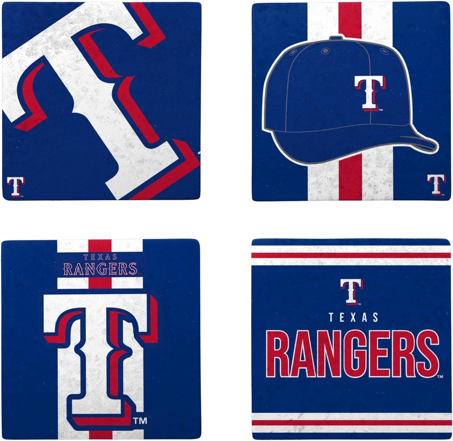 FOCO MLB Official 4-Pack Beverage Drink Ceramic Stone Coaster Set (Texas Rangers)