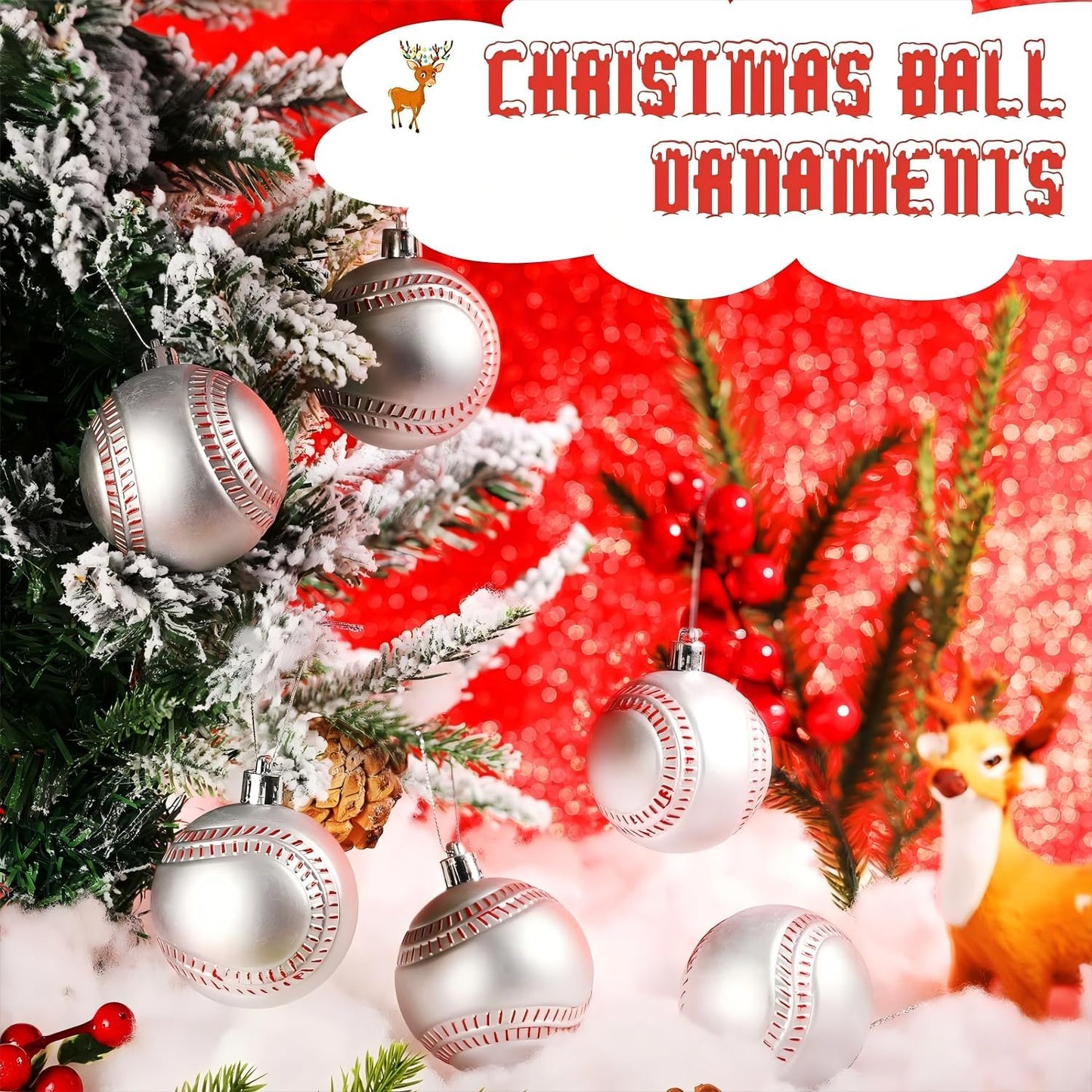 Leitee 18 Pcs Christmas Plastic Baseball 2.36 Inch Xmas Tree Ornaments with Hanging Loop Sports Theme Decorative Hanging Ornaments for Holiday Party Christmas Tree Home