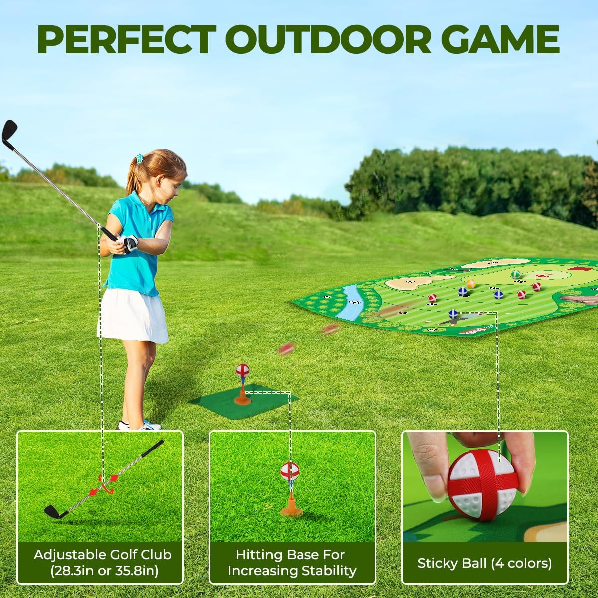 Golf Chipping Game Mat Set, Golf Hitting Training Mat Practice Outdoor Indoor for Adults Family, Kids Outdoor Play Equipment, Stick Chip Games for Backyard Office Home (70.1x47.2in)