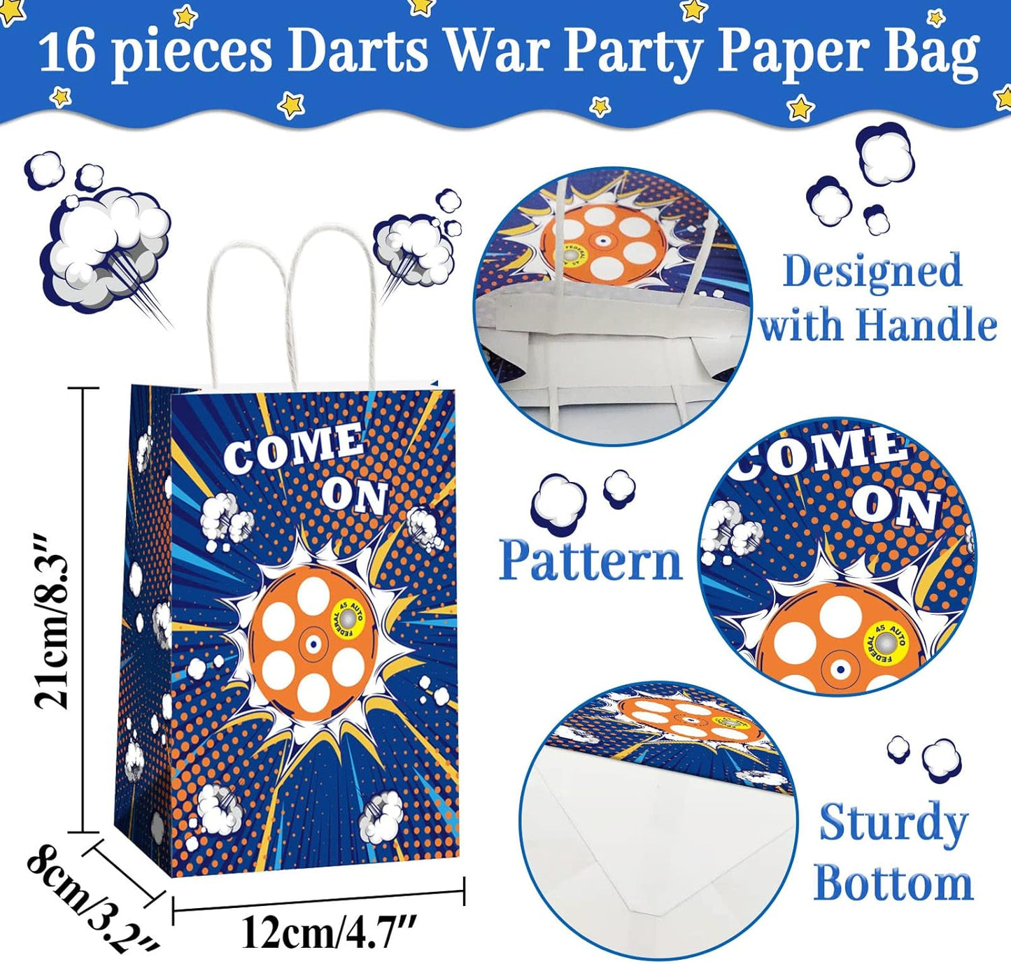 gisgfim 16 Pieces Dart War Party Supplies Bags War Birthday Party Goody Treat Paper Bags Party Decorations Dart Theme Baby Shower Birthday Party Gifts