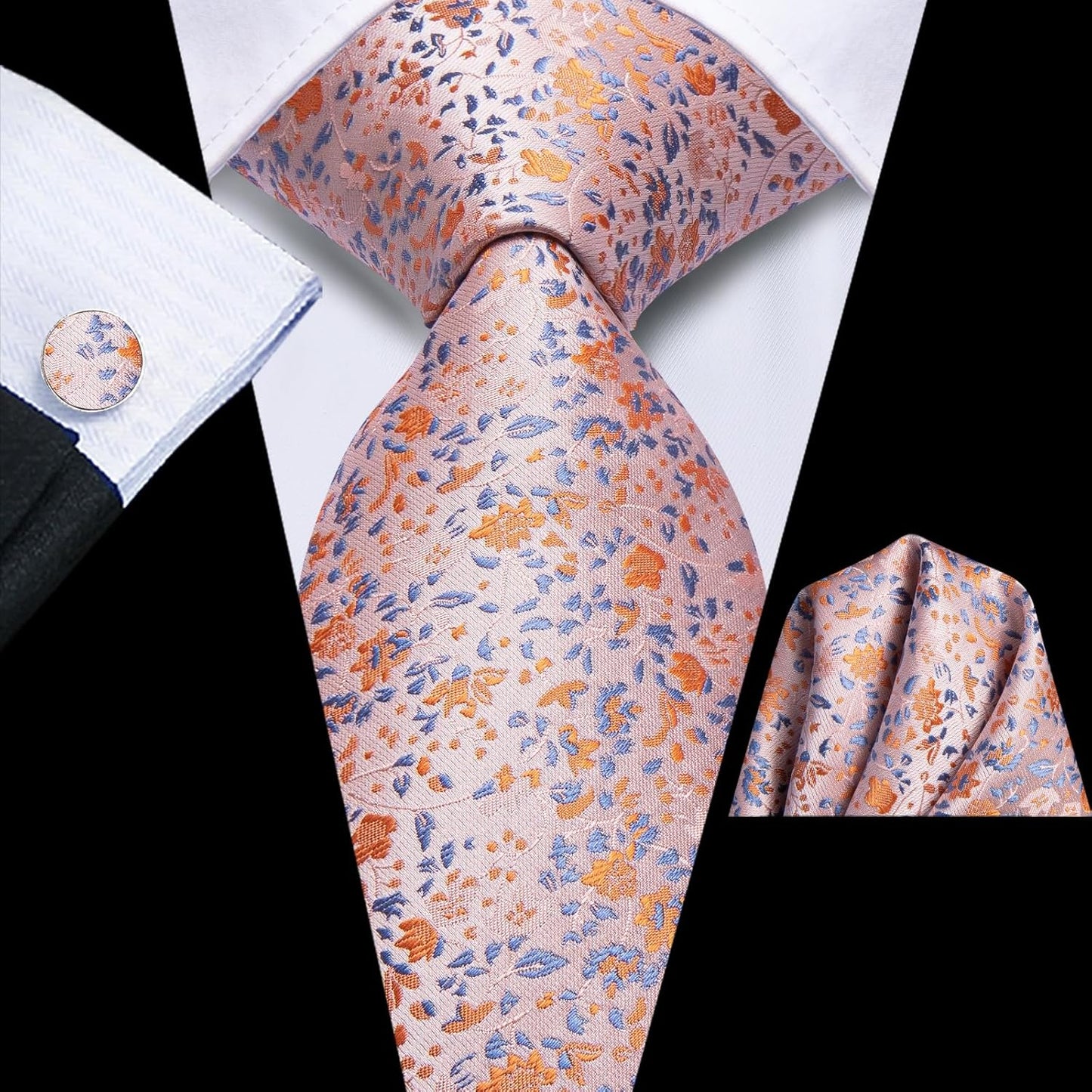 Dubulle Mens Paisley Striped Tie WOVEN Necktie for Men and Handkerchief Cufflinks Set Wedding Formal Business