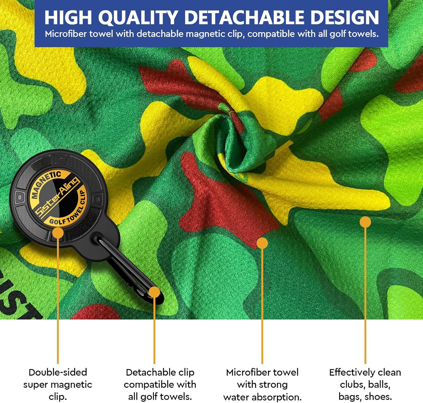 Magnetic Golf Towel Clip Set - Industrial Strength Magnet for Strong Hold to Carts, Bags or Clubs - Easy Cleaner Accessories - Men's Equipment - Golf Gifts