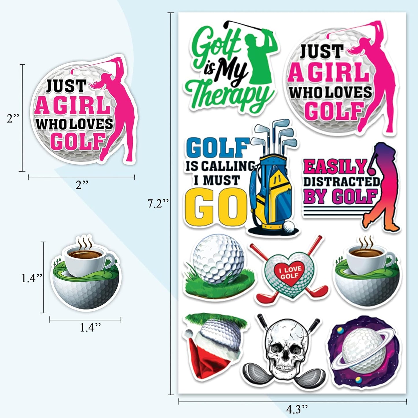Golf Stickers 50 Pieces Vinyl Waterproof Decal for Laptop Water Bottle Phone Car Window Bike Motorcycle Stakeboard Scrapbook Golfing Sticker Gifts