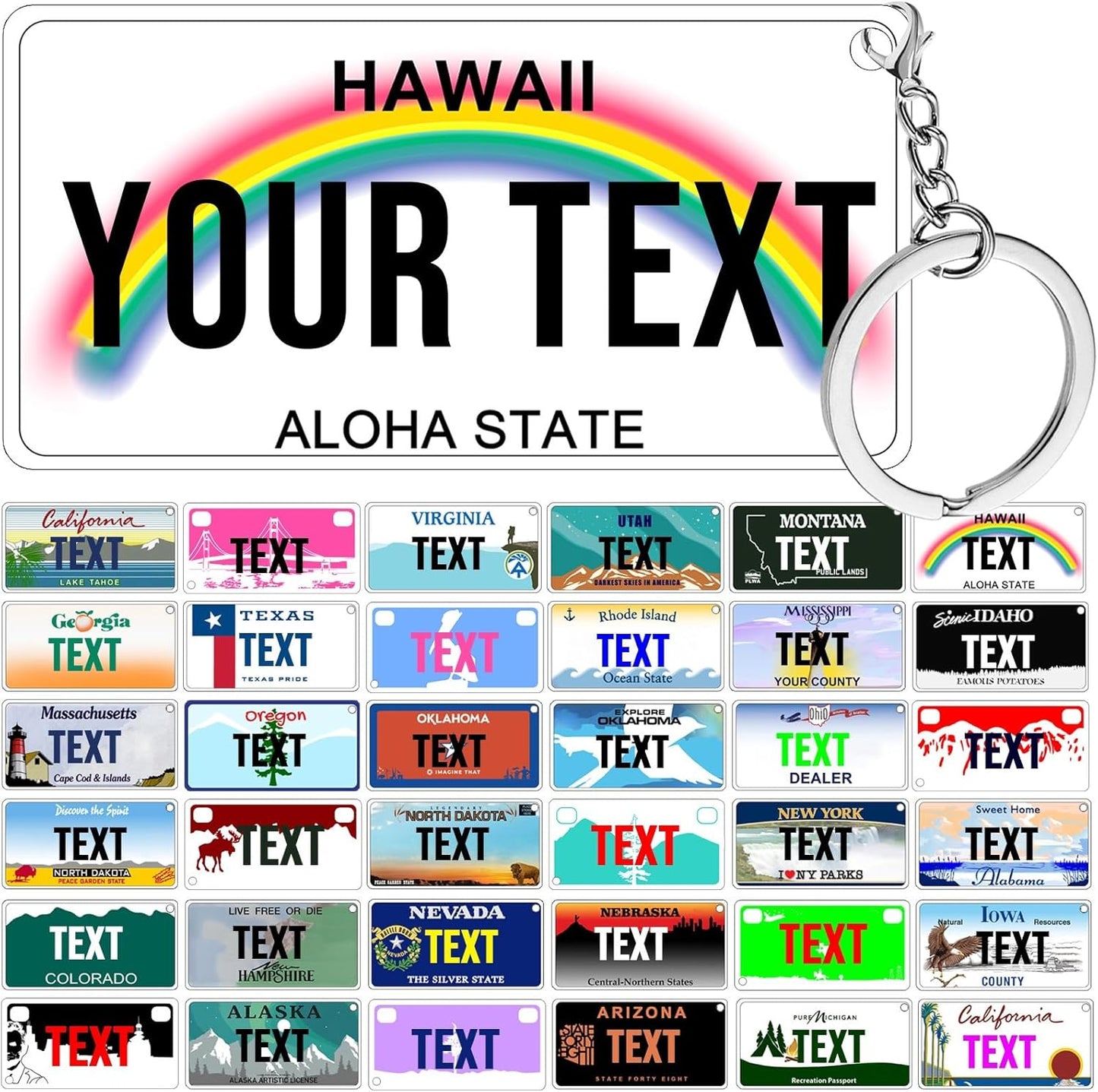 License Plate Keychain,Custom Hawaii State License Plate Key Chains - Select from All 50 States - Personalized Customizable Car Tag Key Chain,Metal Customized Car Tag Keychain