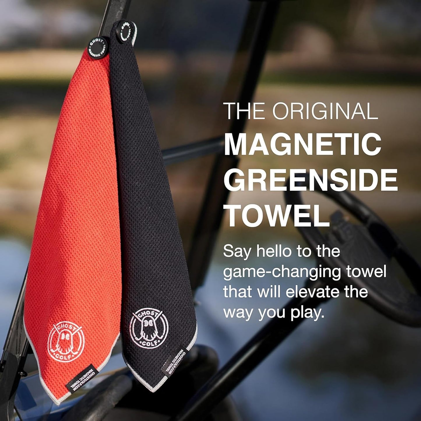Ghost Golf Magnetic Towel (Greenside) - Premium Ultra-Absorbent Microfiber Golf Towel with Magnet for Golf Carts or Clubs - 18" x 18" Golfing Gear - Waffle Weave Pattern (Grey)