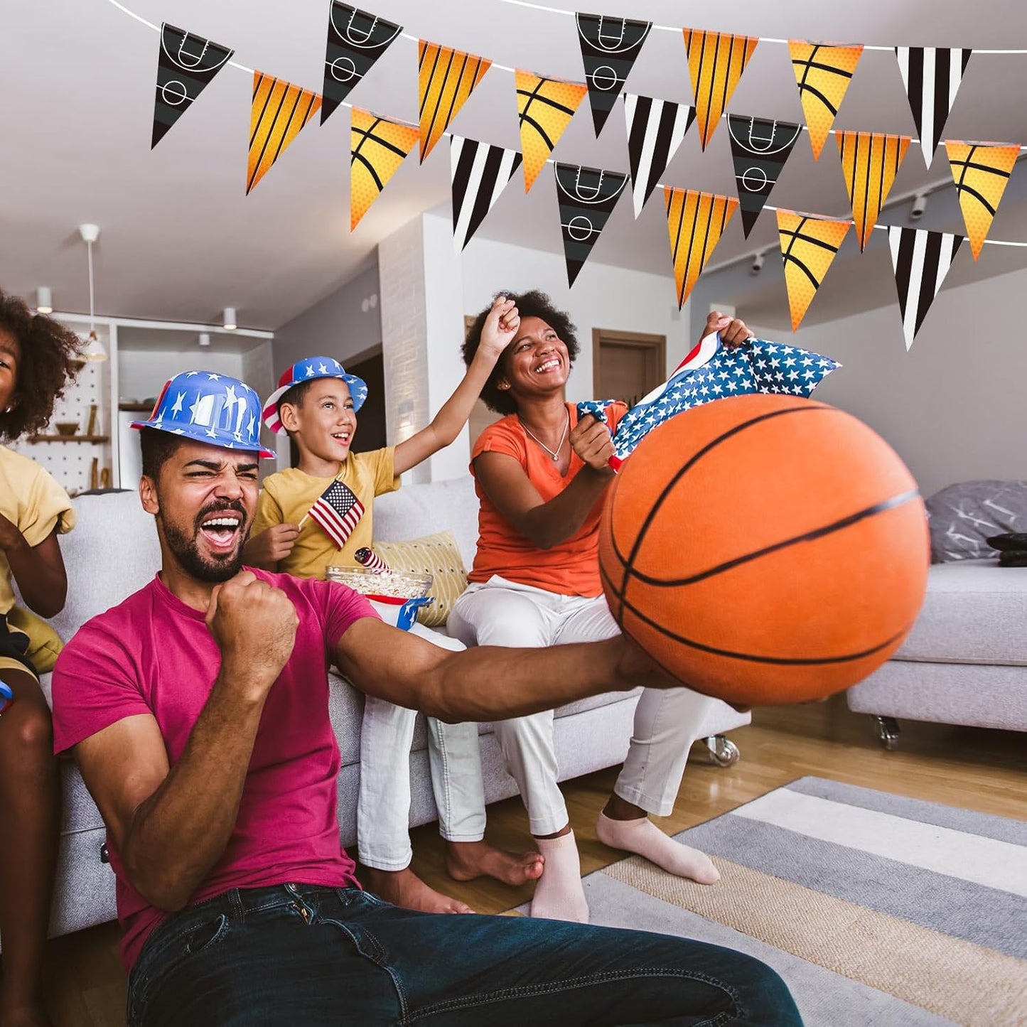 VitalCozy 4 Pcs 131 ft Basketball Pennant Banners Party Decorations American Basketball Theme Triangle Flags Garland Bunting for Birthday Camp BBQ Party Supplies Home Outdoor Hanging Decor