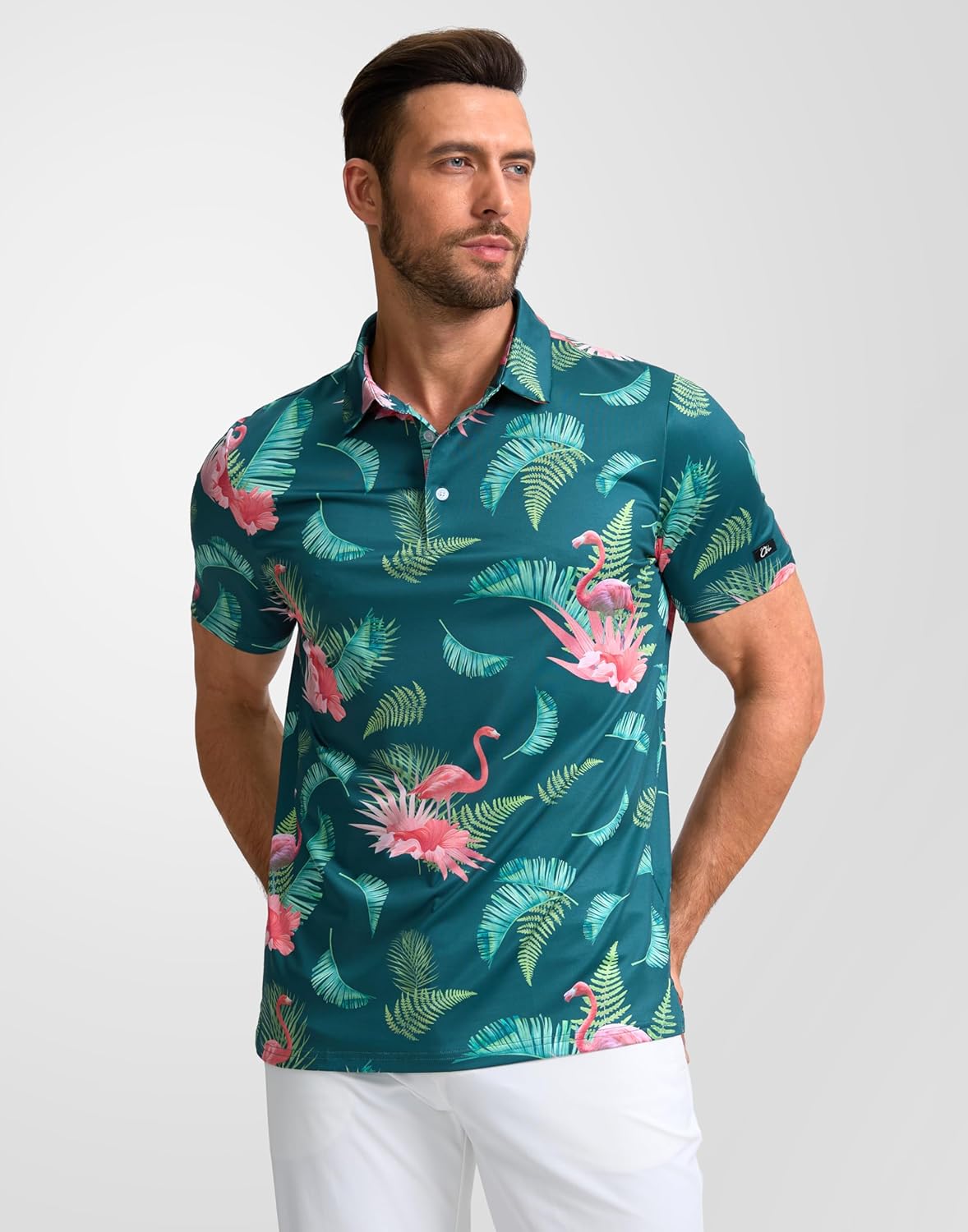 Obla Mens Golf Polo Shirts Short Sleeve Dry Fit Performance Moisture Wicking Casual Print Collared Golf Shirts for Men