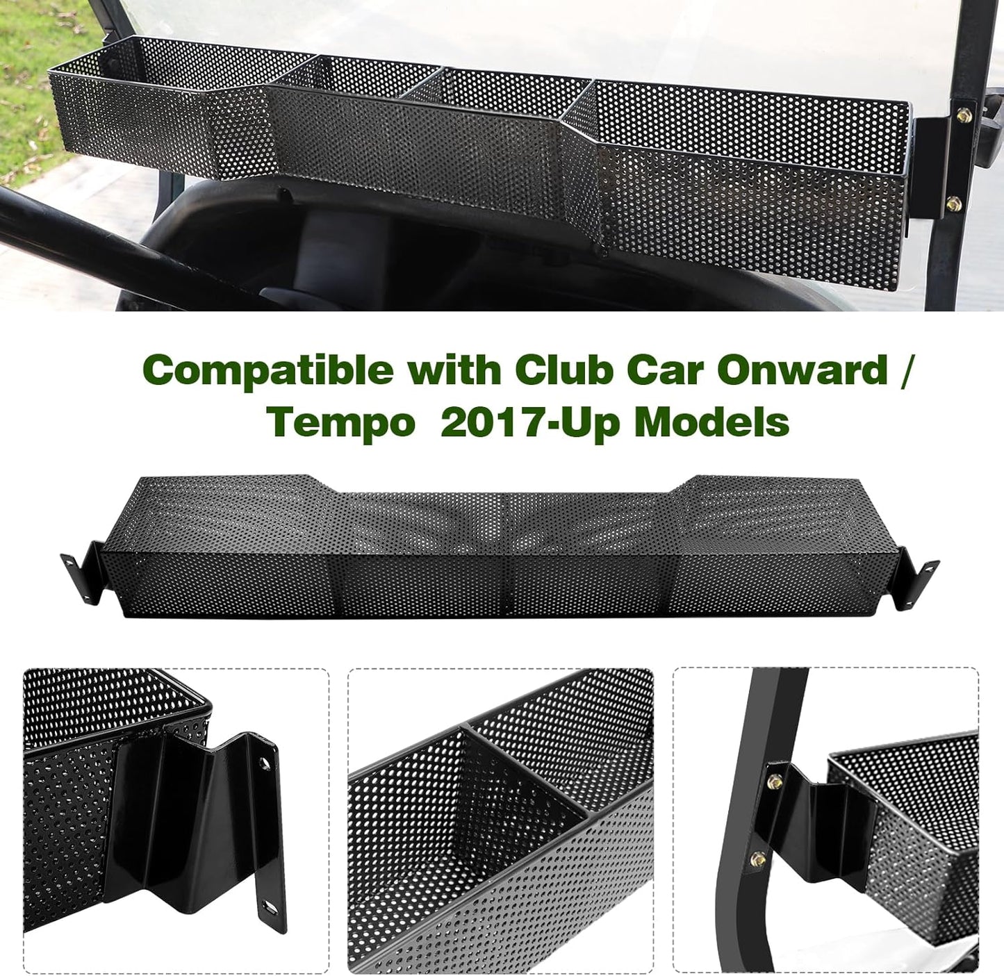 Tempo/Onward Golf Cart Front Basket, Front Inner Dash Tray Storage Organizer Compatible with Club Car 2017 and Newer Onward & Tempo, Sturdy One-Piece Design & Water Resistance