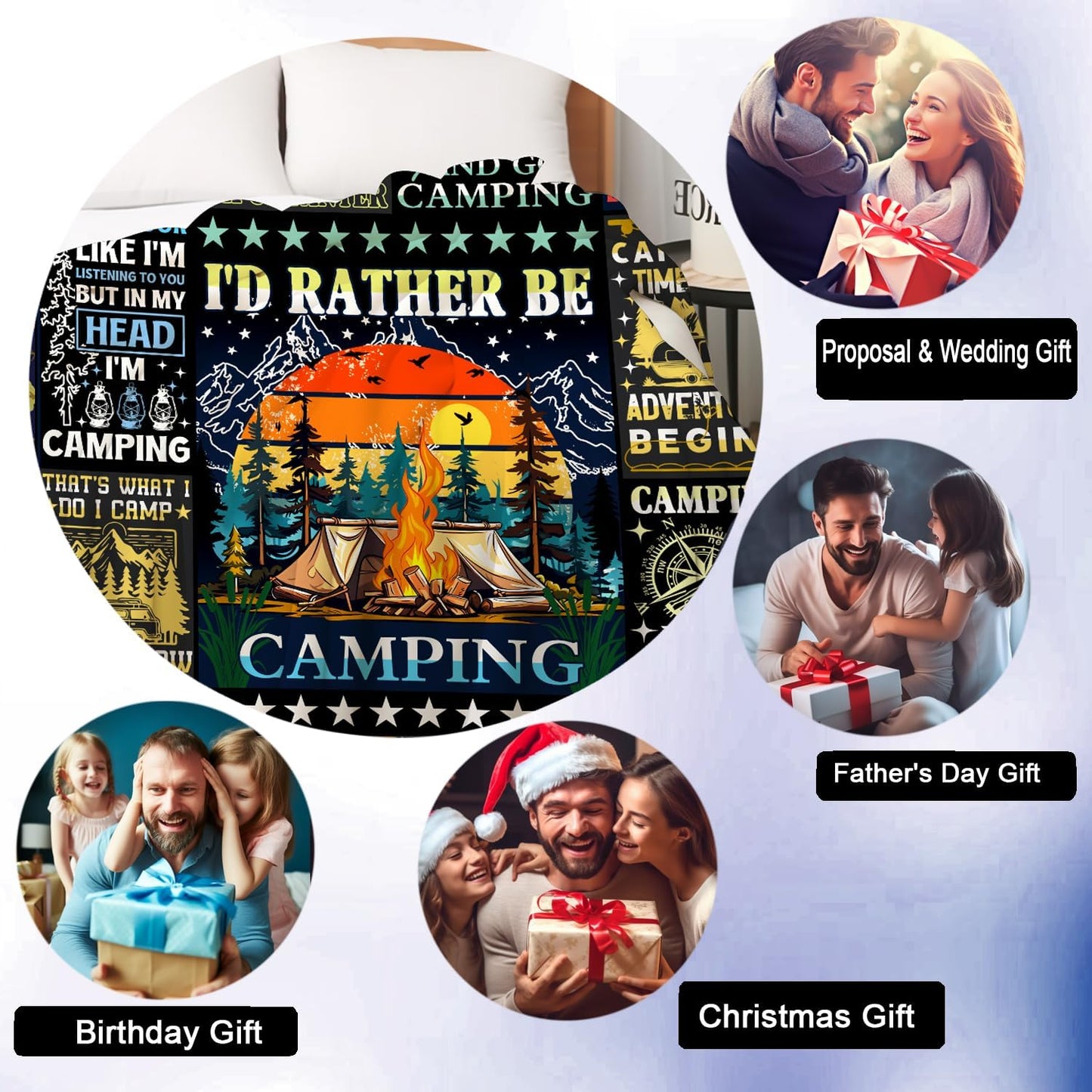Camping Blanket Gift for Men or Woman,Camping Stuff Camping Lovers thorw Blankets for Camper Outdoor,Gifts for Campers on Birthday Christmas Thanksgiving 60"x50"