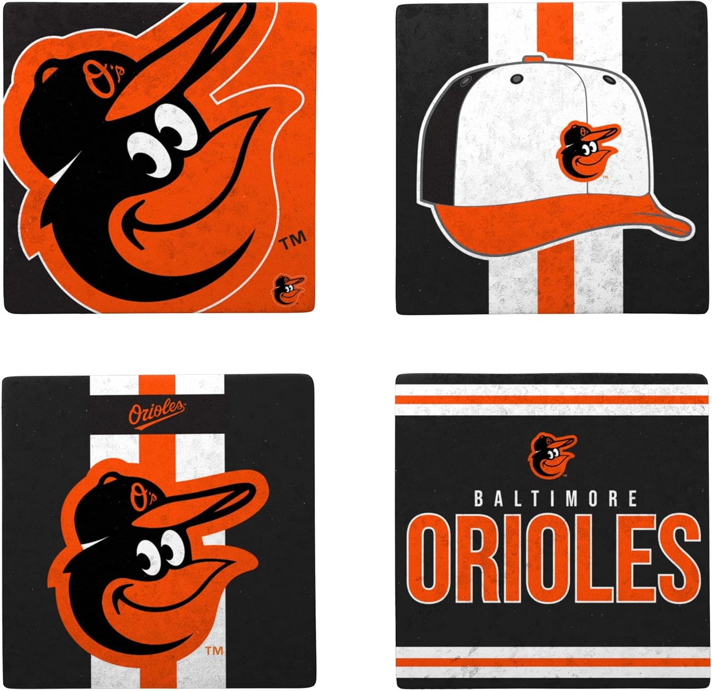 FOCO MLB Official 4-Pack Beverage Drink Stone Ceramic Coaster Set (Baltimore Orioles)