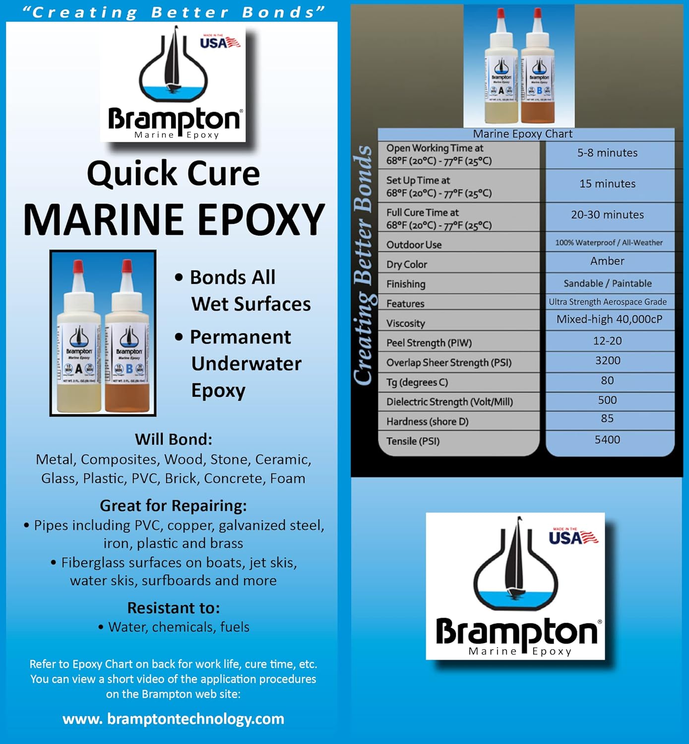 Brampton Marine Epoxy Strong Bonding for Boat Repair - Bonds in 30 Minutes, Water Resistant, 4 Ounces