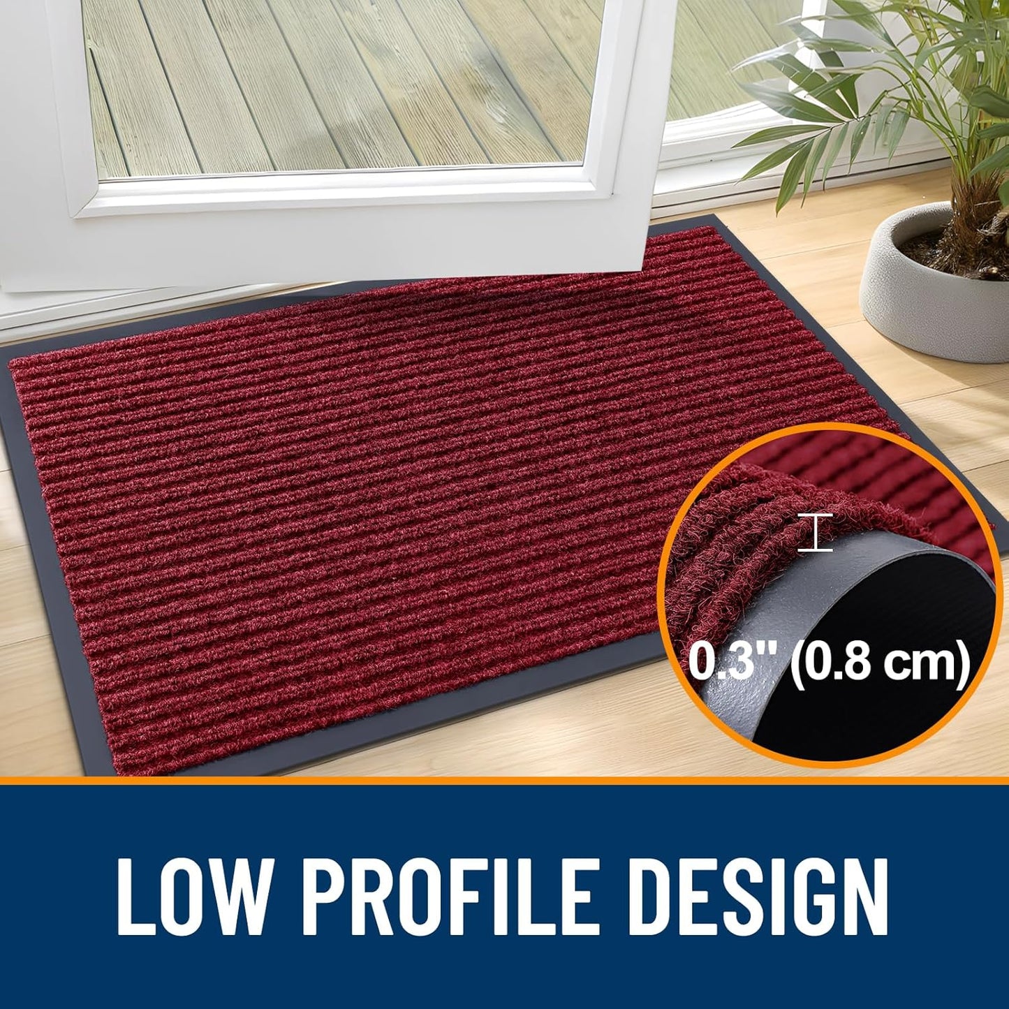 OLANLY Front Door Mat Indoor Outdoor Entrance, Waterproof Heavy Duty Doormat, Fade Resistant, Low Profile, Easy Clean Patio Porch Welcome Floor Mats for Entry, 71x47, Wine Red
