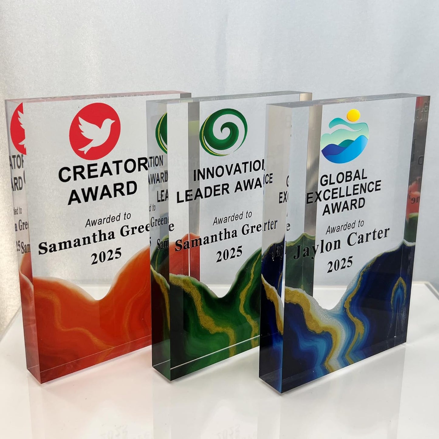 Tina&Co Personalized Corporate Trophy - Customizable Acrylic & Glass Award, for Company Anniversary, Employee Appreciation, Awards Ceremony with Logo 8"x2.5"x0.8"