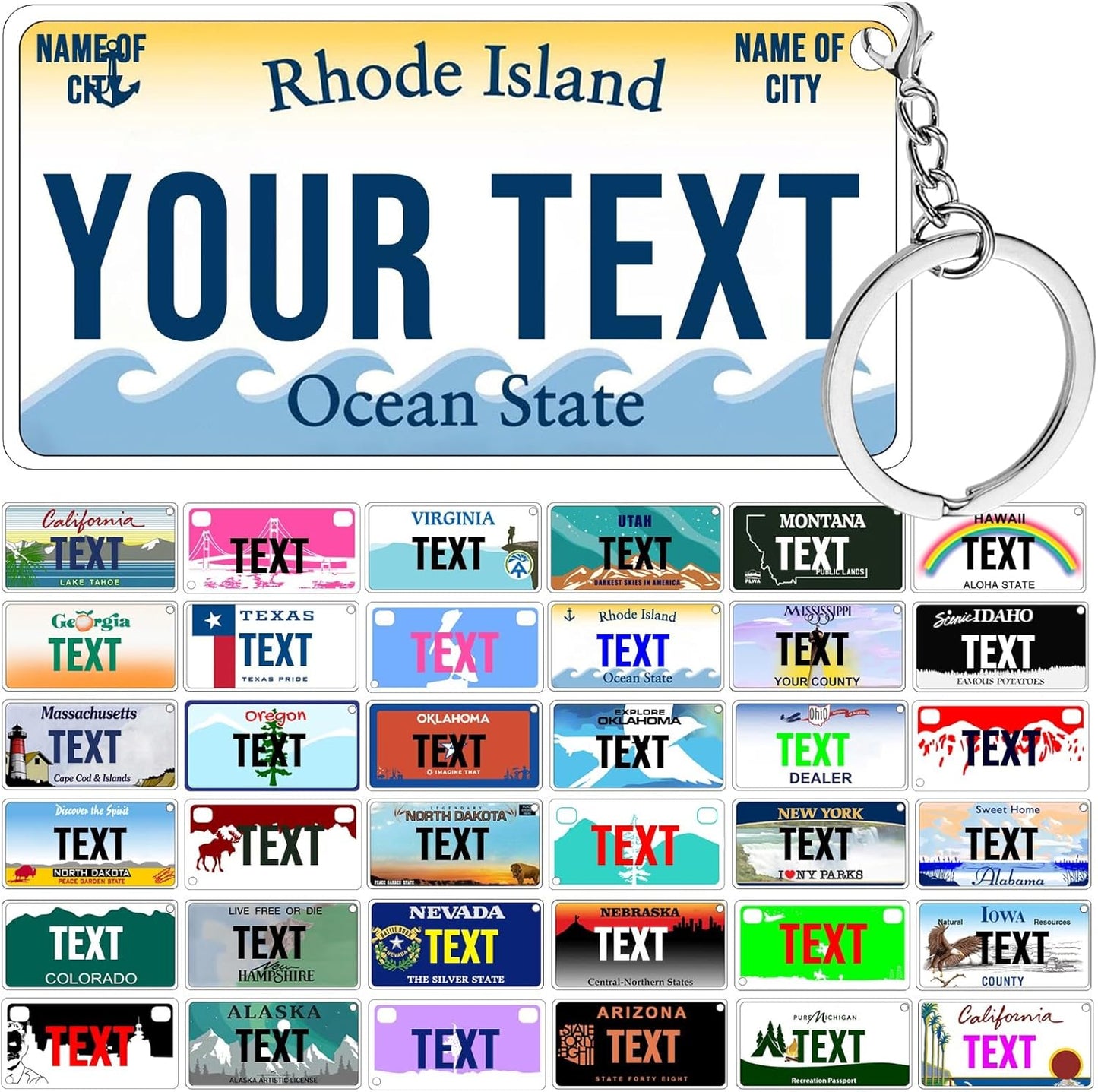 License Plate Keychain,Custom Rhode Island State License Plate Key Chains - Select from All 50 States - Personalized Customizable Car Tag Key Chain,Metal Customized Car Tag Keychain
