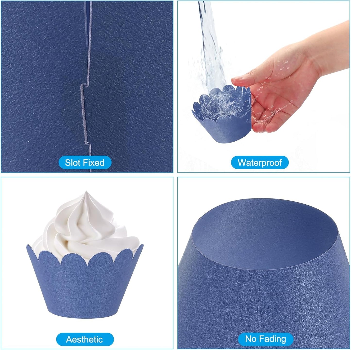 PATIKIL Cupcake Wrappers Paper, 50 Pack Baking Cups Standard Wave Decoration for Anniversary Birthday Weddings and Parties, Navy Blue