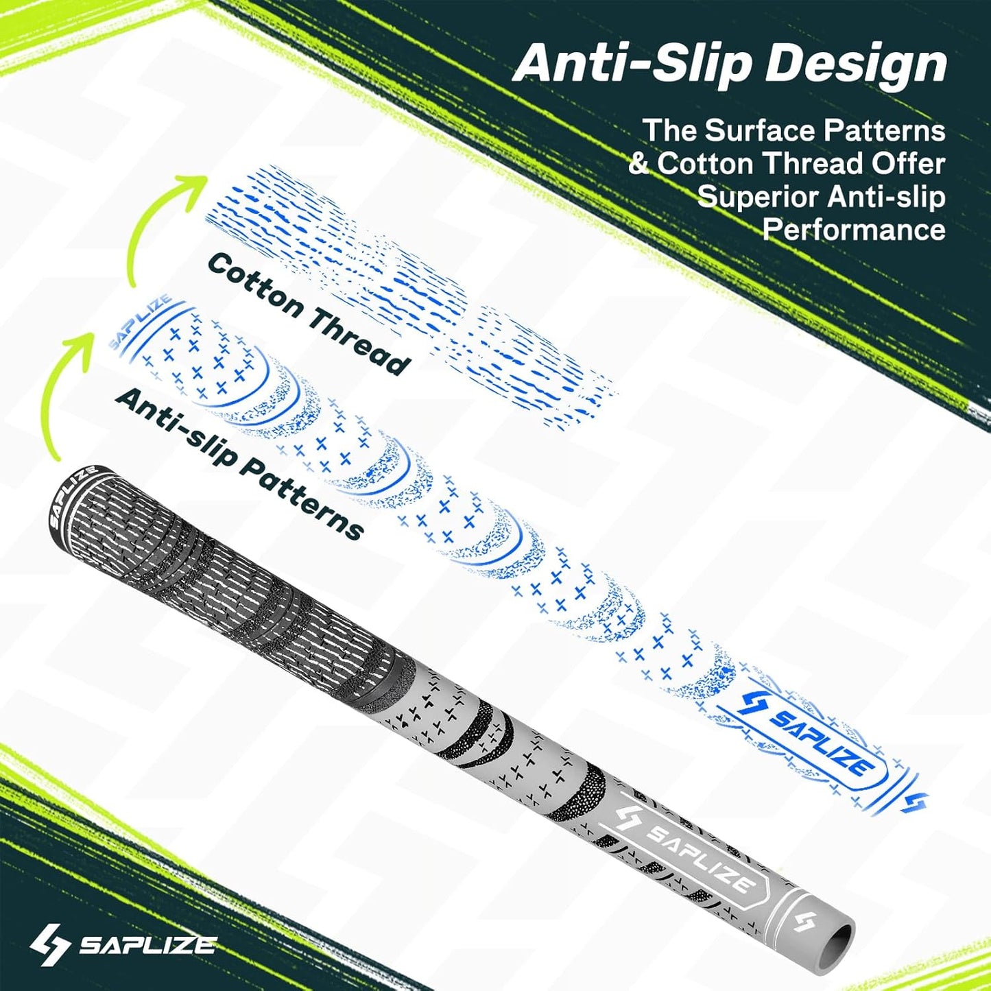 SAPLIZE Cross Cord Golf Grips Set of 13 Grips with Tape or Full Regripping Kit, Std/Mid/Jumbo, Low Taper Design, Multi-compound Hybrid, Anti-Slip Golf Club Grips, CL03 Series