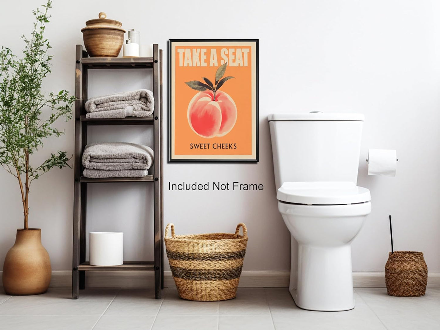 Take a Seat Sweet Cheeks Poster, Funny Bathroom Wall Art Peach Bum Art Canvas Print, Minimalist Preppy Orange Pink Wall Decor for Dorm Toilet 20x30in Unframed