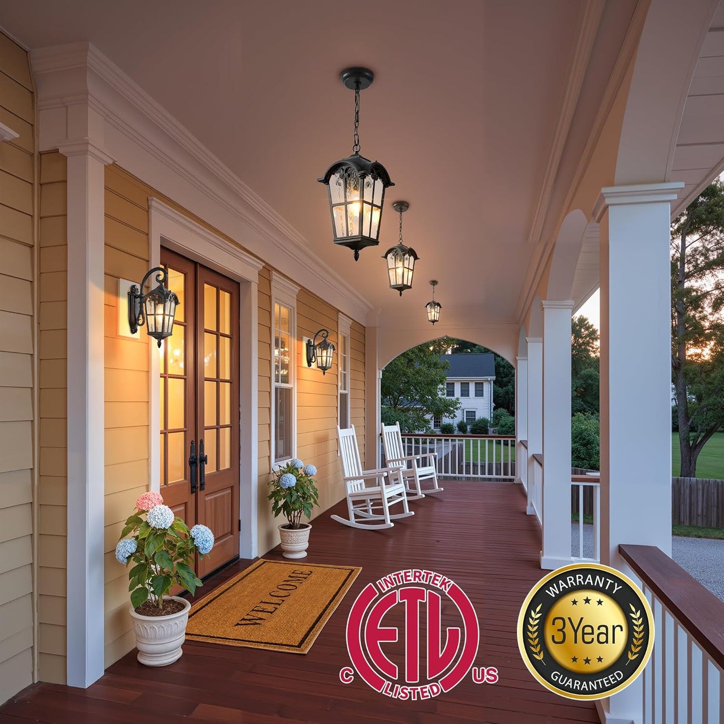 VIANIS 18.7'' Large Outdoor Pendant Lights, Black Hanging Porch Light Fixture, Aluminum Outside Ceiling Lights for House, Porch, Doorway, Vintage Style, Waterproof and Anti-Rust