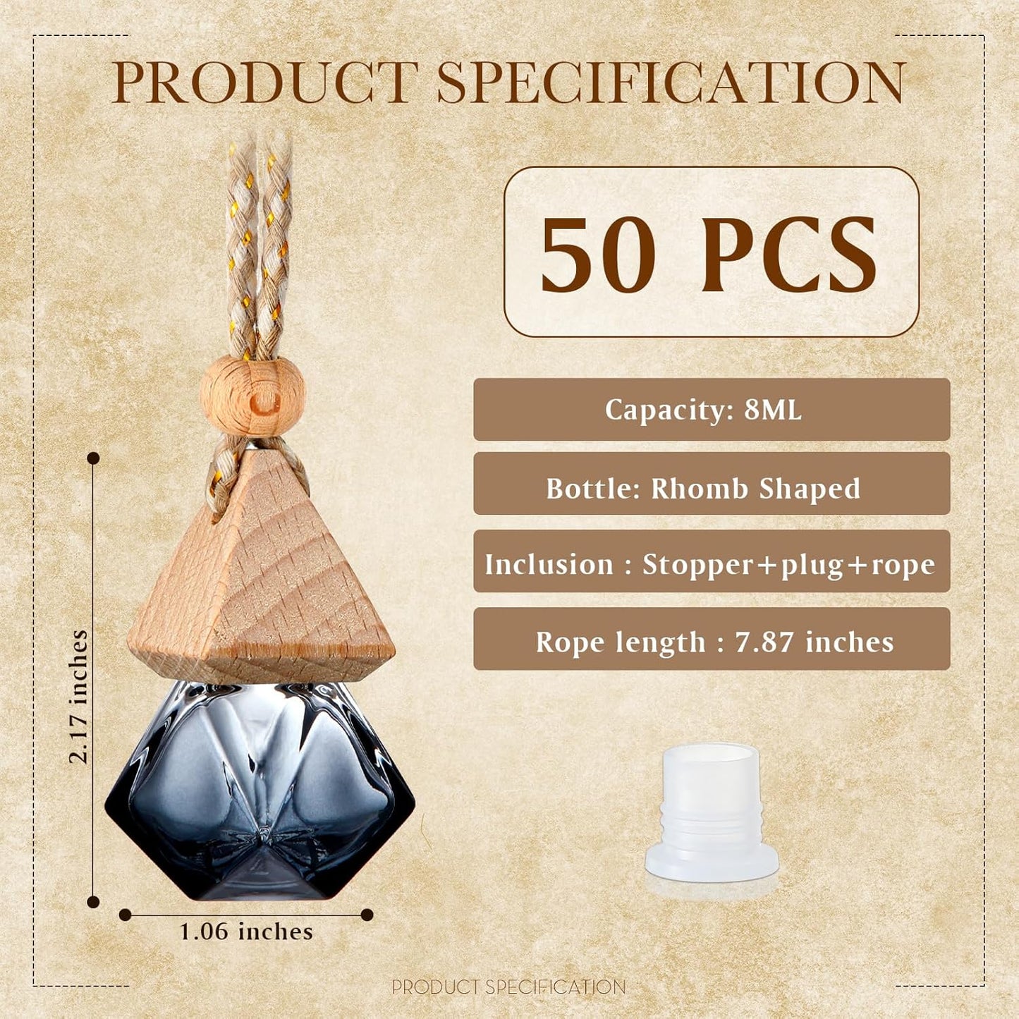 50 Pcs Hanging Car Air Freshener Black Car Diffuser Bottles Empty Glass Perfume Bottles Air Freshener Diffuser Pendant for Essential Oils Fragrance Aromatherapy Ornament (Rhombus)