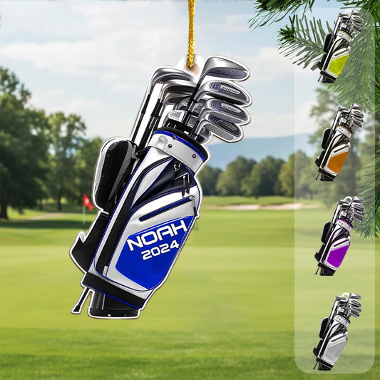 NAZENTI Personalized Golf Bag Christmas Ornament 2025, Custom Name & Year, Free Customization, Golf Bag and Irons Decoration for Xmas Tree, Golfing Keepsake Gift for Golfer & Golf Player Lover