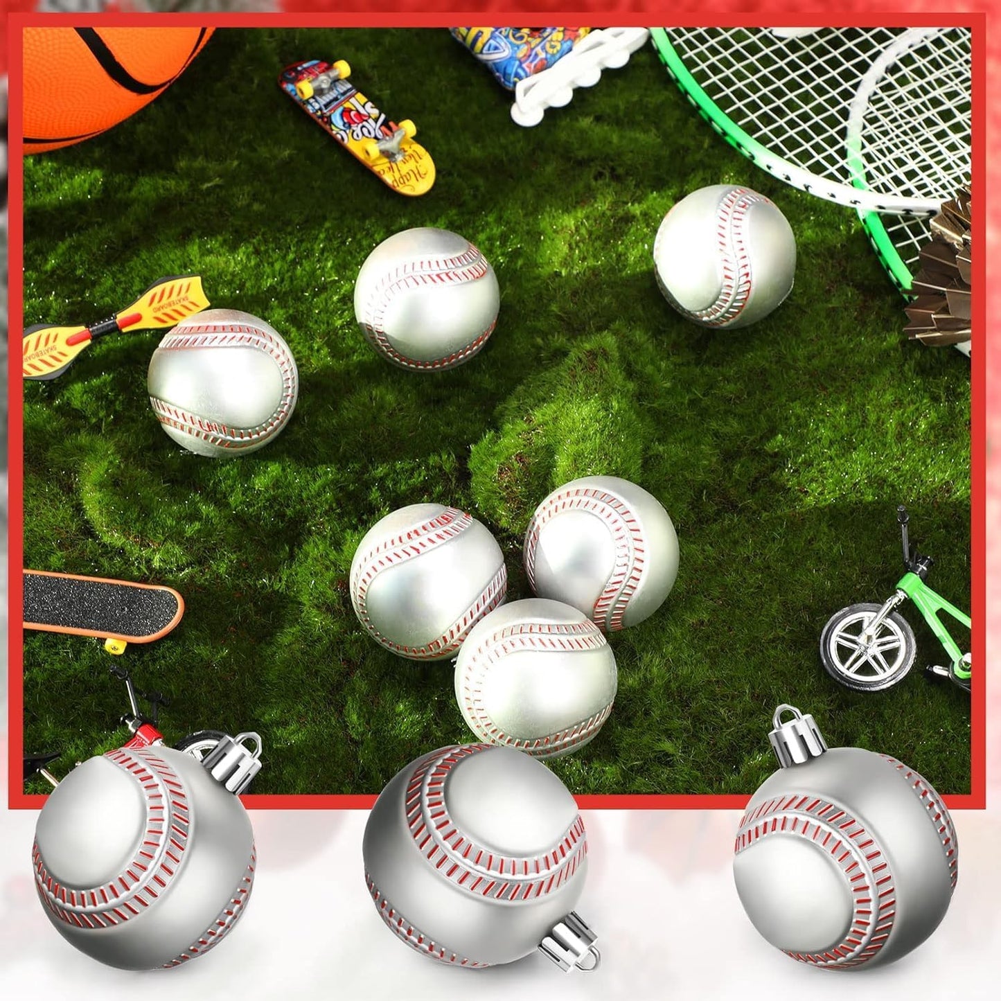 Leitee 18 Pcs Christmas Plastic Baseball 2.36 Inch Xmas Tree Ornaments with Hanging Loop Sports Theme Decorative Hanging Ornaments for Holiday Party Christmas Tree Home