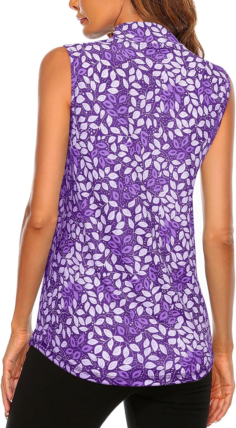 Koscacy Women's Sleeveless Golf Tennis Polo Shirts Zip Up Dry Fit Workout Tank Tops Athletic Shirt