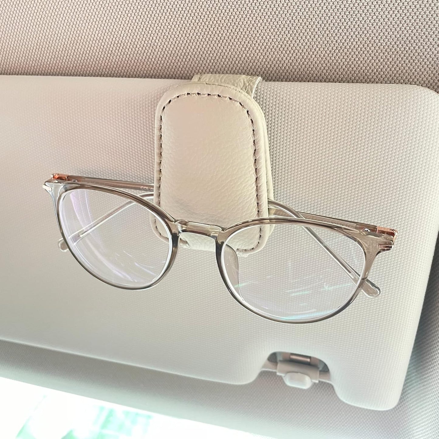 Shering Sunglasses Holders for Car Sun Visor, 2pack Beige Magnetic Leather Glasses Eyeglass Hanger Clip for Car, Visor Sunglasses Holder Clip Car Accessories for Truck