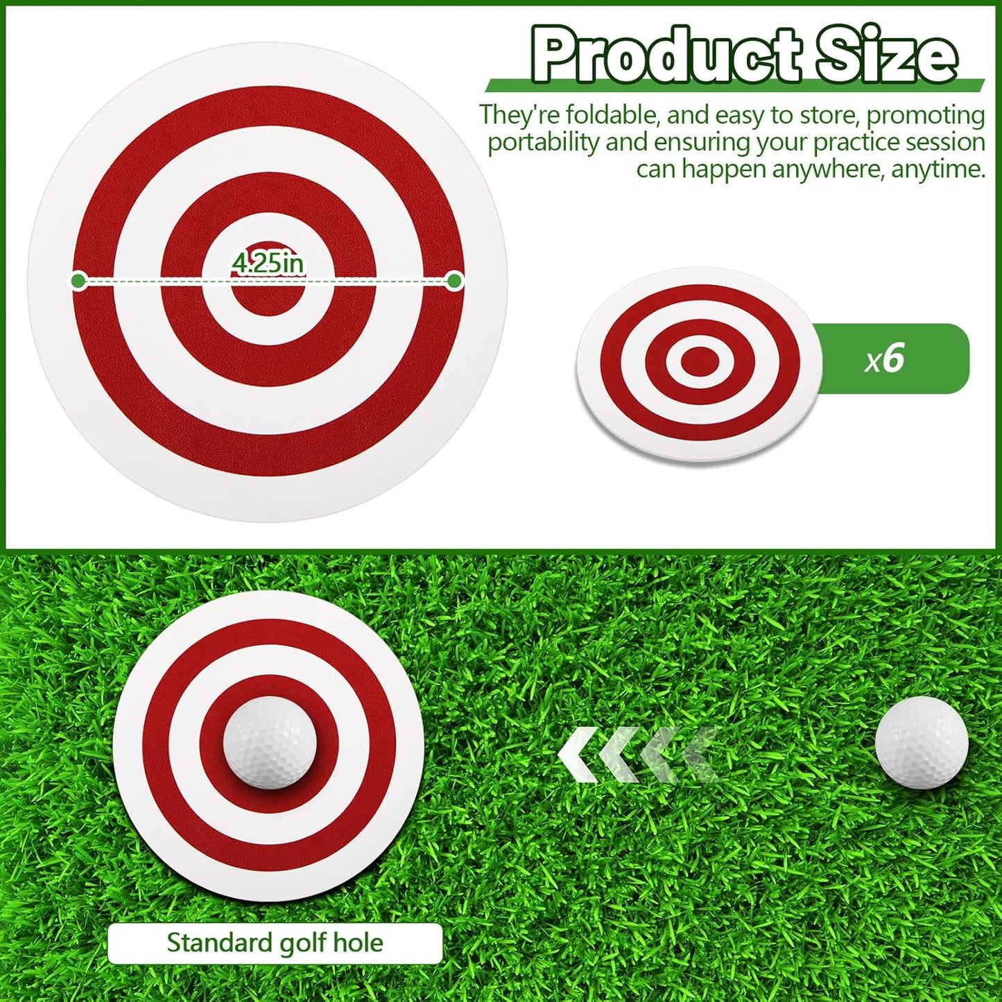 6 Pcs Golf Putting Target Hole Cup Bulk Golf Goal Circles Putt Disk Green Accessories for Golfers Putting Training Indoors Practice Outdoors Aid