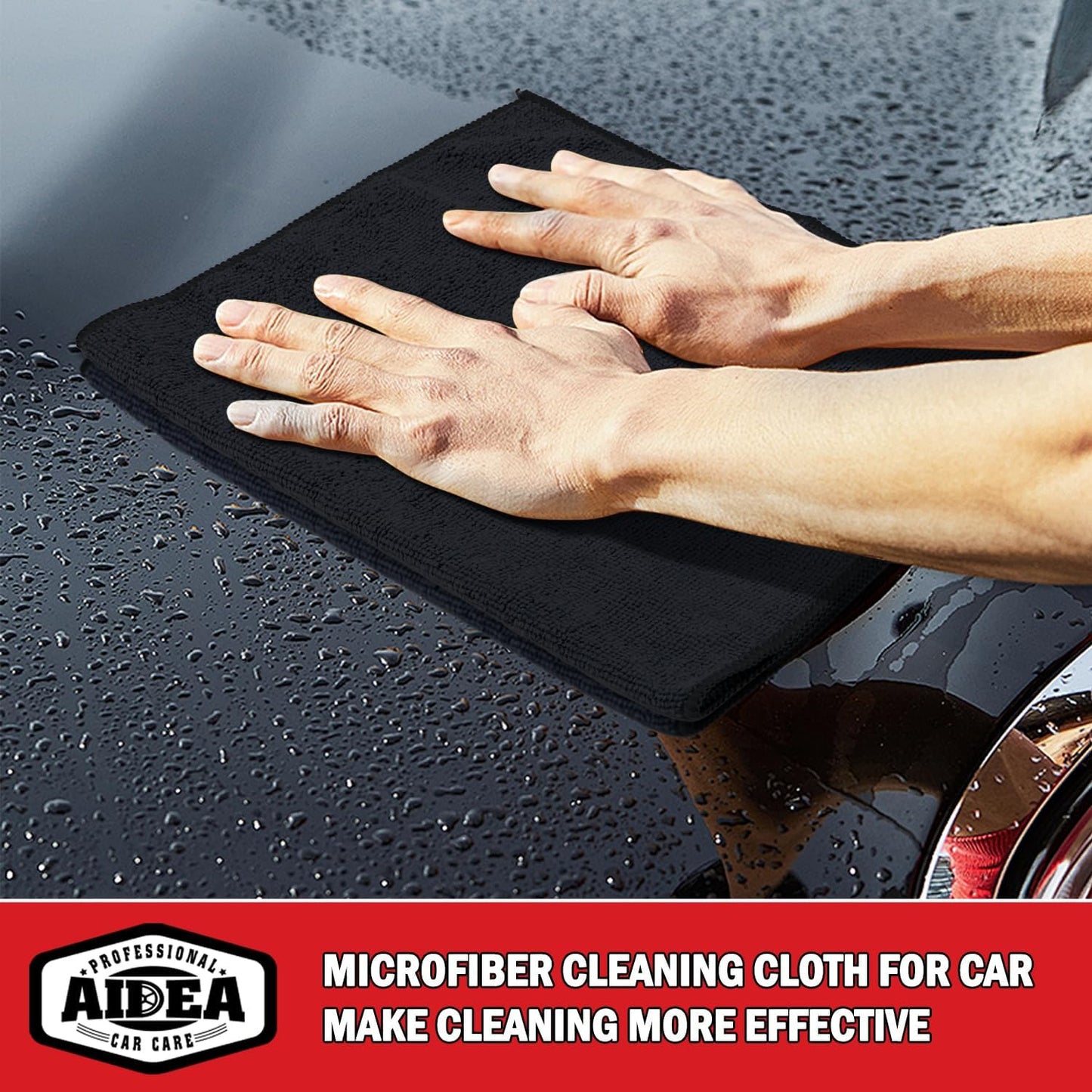 AIDEA Microfiber Cleaning Cloth 12 Pack, Microfiber Towels for Cars, Soft & Absorbent Cleaning Rags, Premium Lint Free Shop Towels for House, Kitchen, Car, 12inx16in, Black