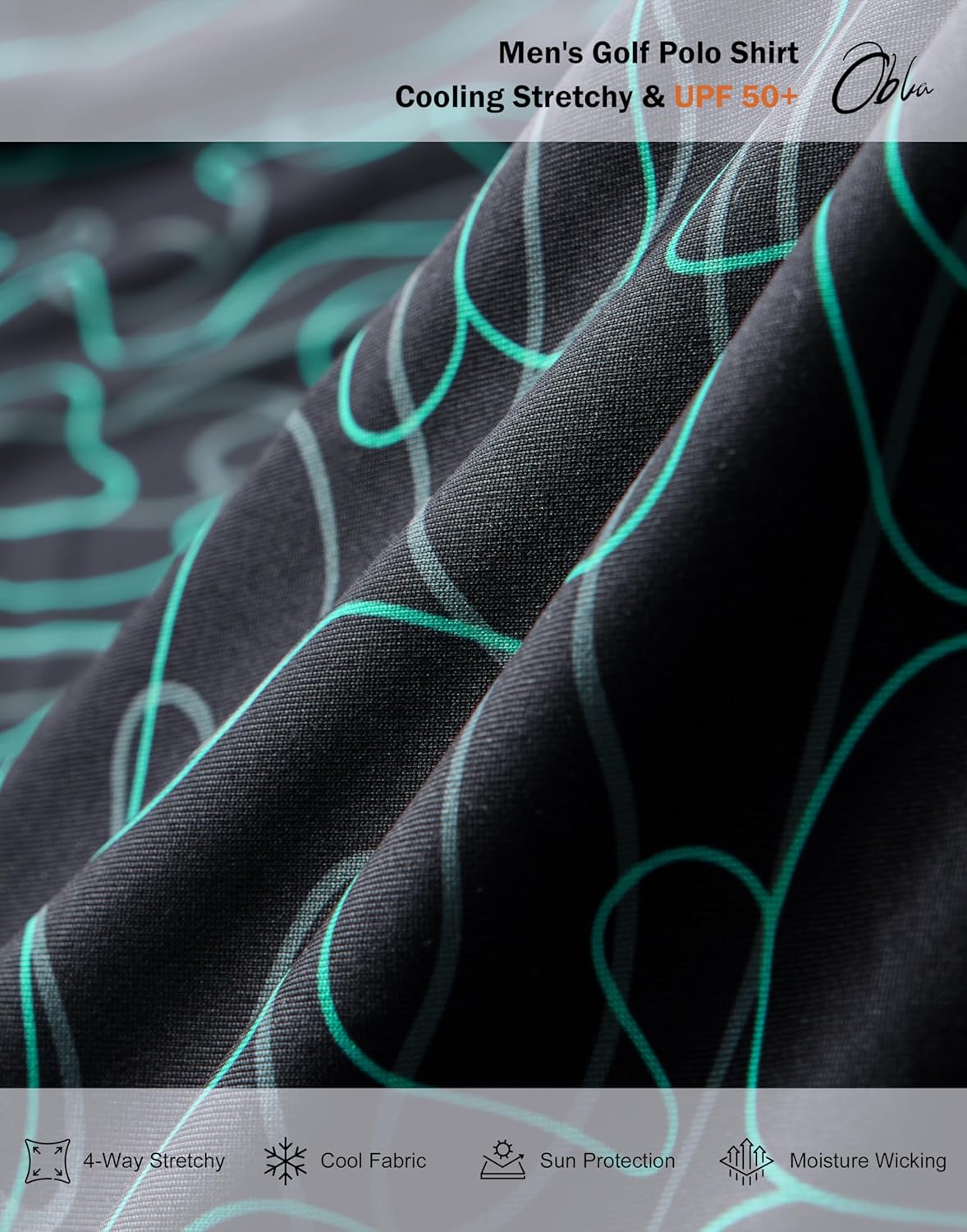 Obla Mens Golf Polo Shirts Short Sleeve Dry Fit Performance Moisture Wicking Casual Print Collared Golf Shirts for Men