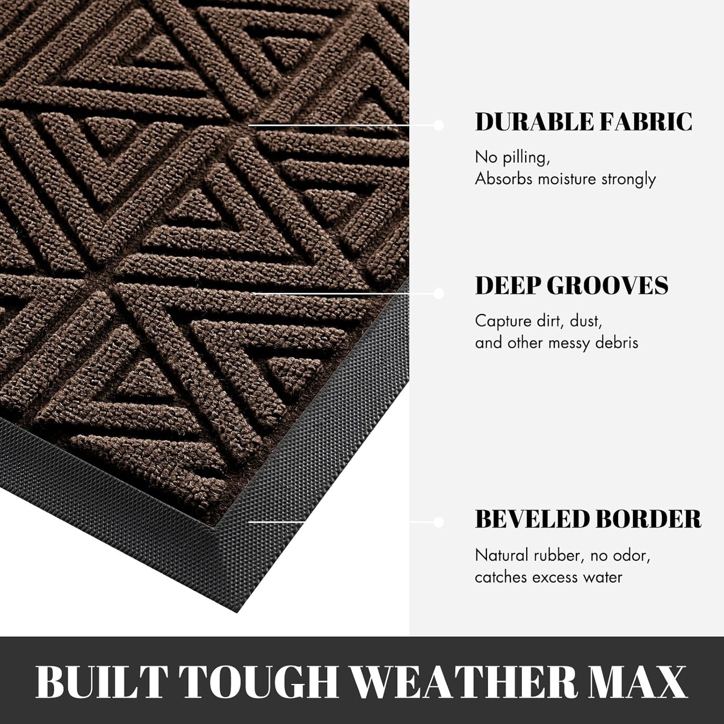 Yimobra Large Door Mat 36x24, All-Weather Waterproof Non-Slip Welcome Matt Outdoor, Heavy Duty Non Slip Doormat for Entryway for Patio and Garage Indoor, Easy Clean, Brown