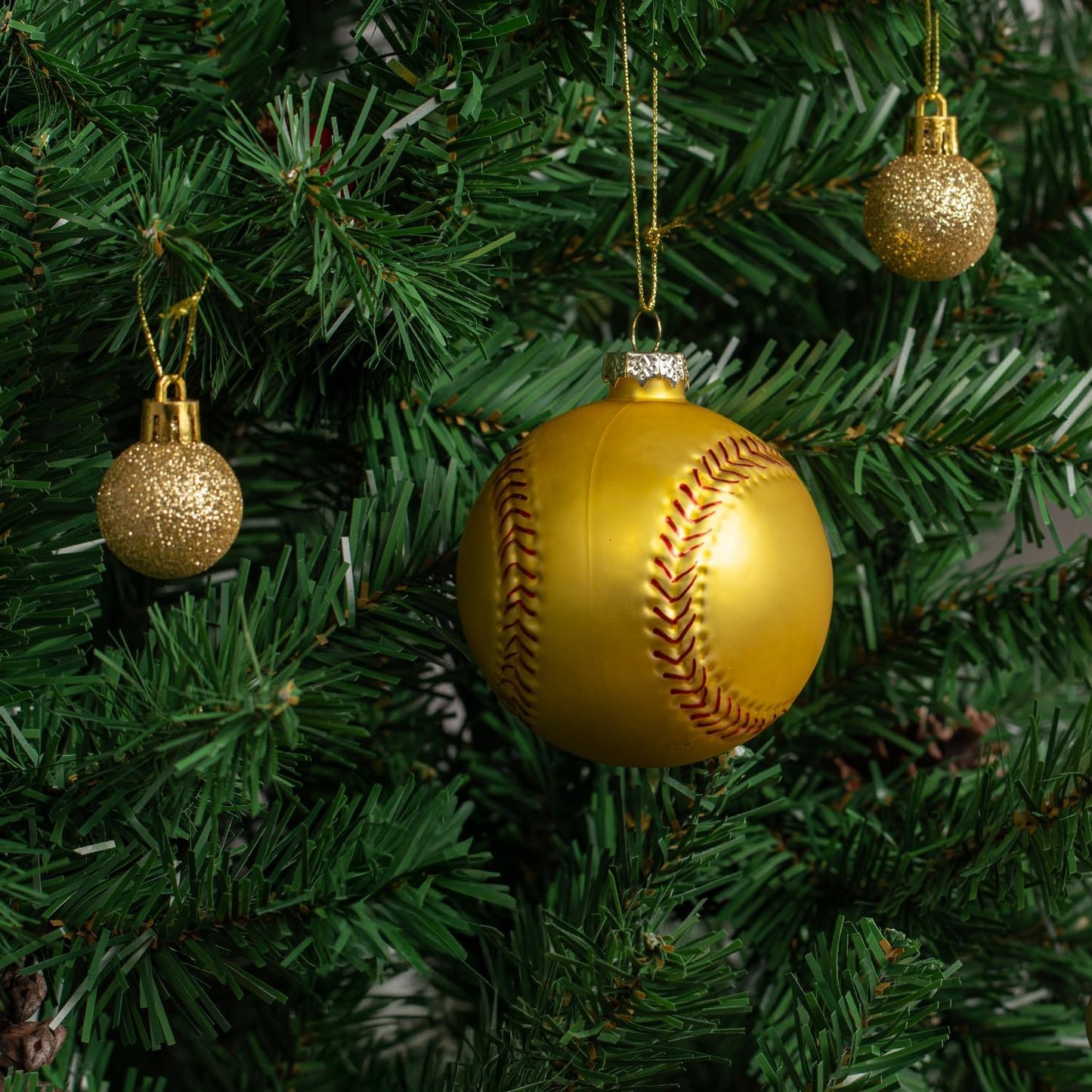 3.15” Christmas Softball Glass Blown Ornament, 2025 Hand-Painted Sports Ball Decoration for Xmas Tree Holiday Decor Gifts